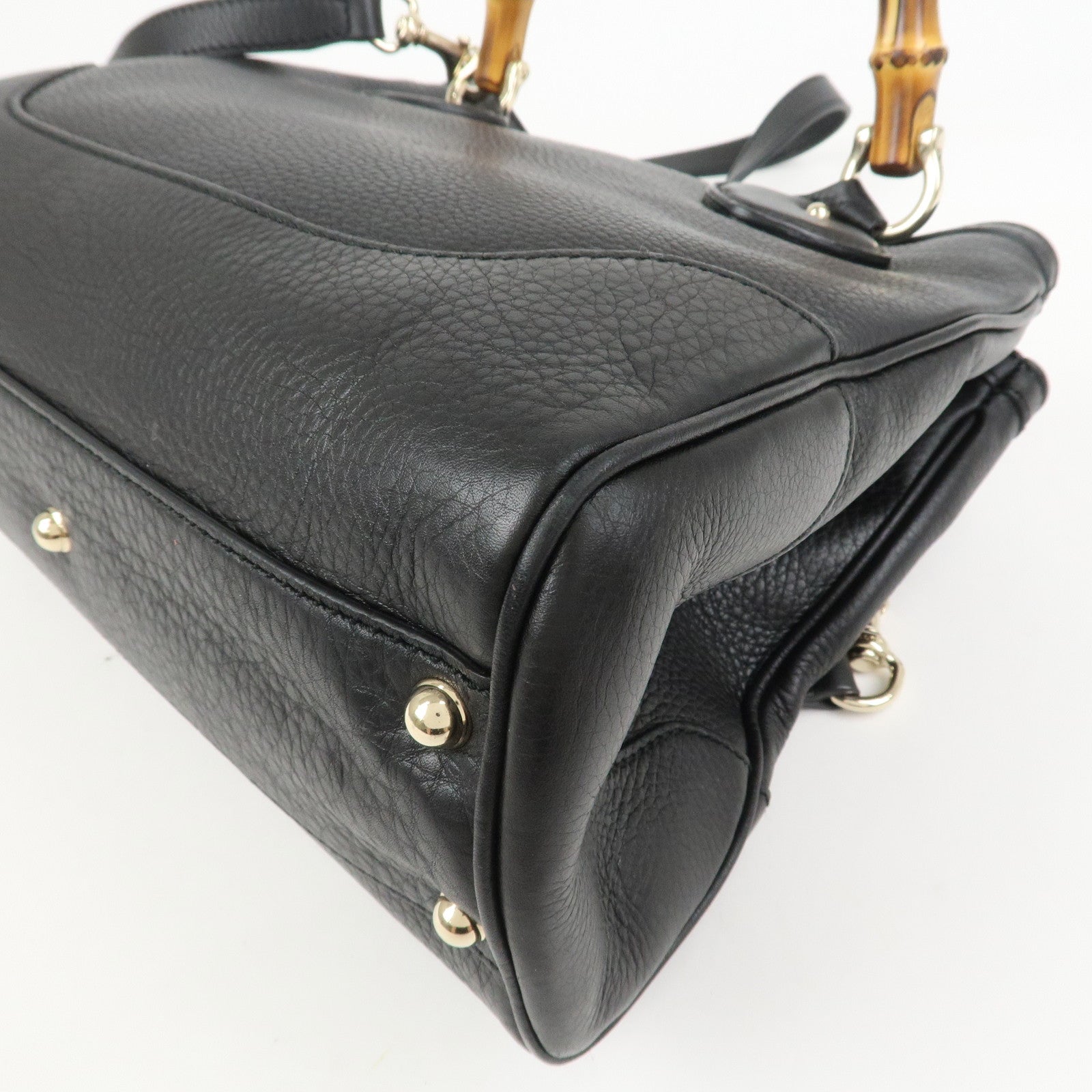 GUCCI Bamboo Logo Leather 2Way Shoulder Bag Hand Bag Black 308360