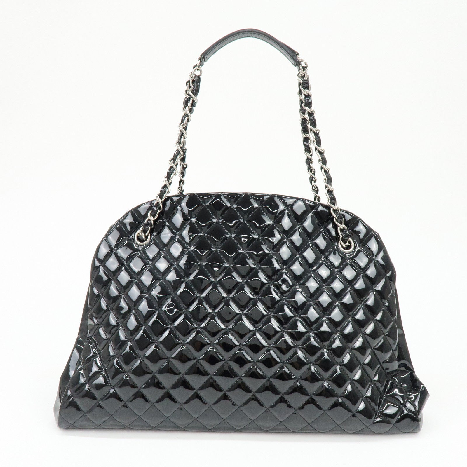 CHANEL Mademoiselle Patent Leather Shoulder Bag Bowling Bag Black