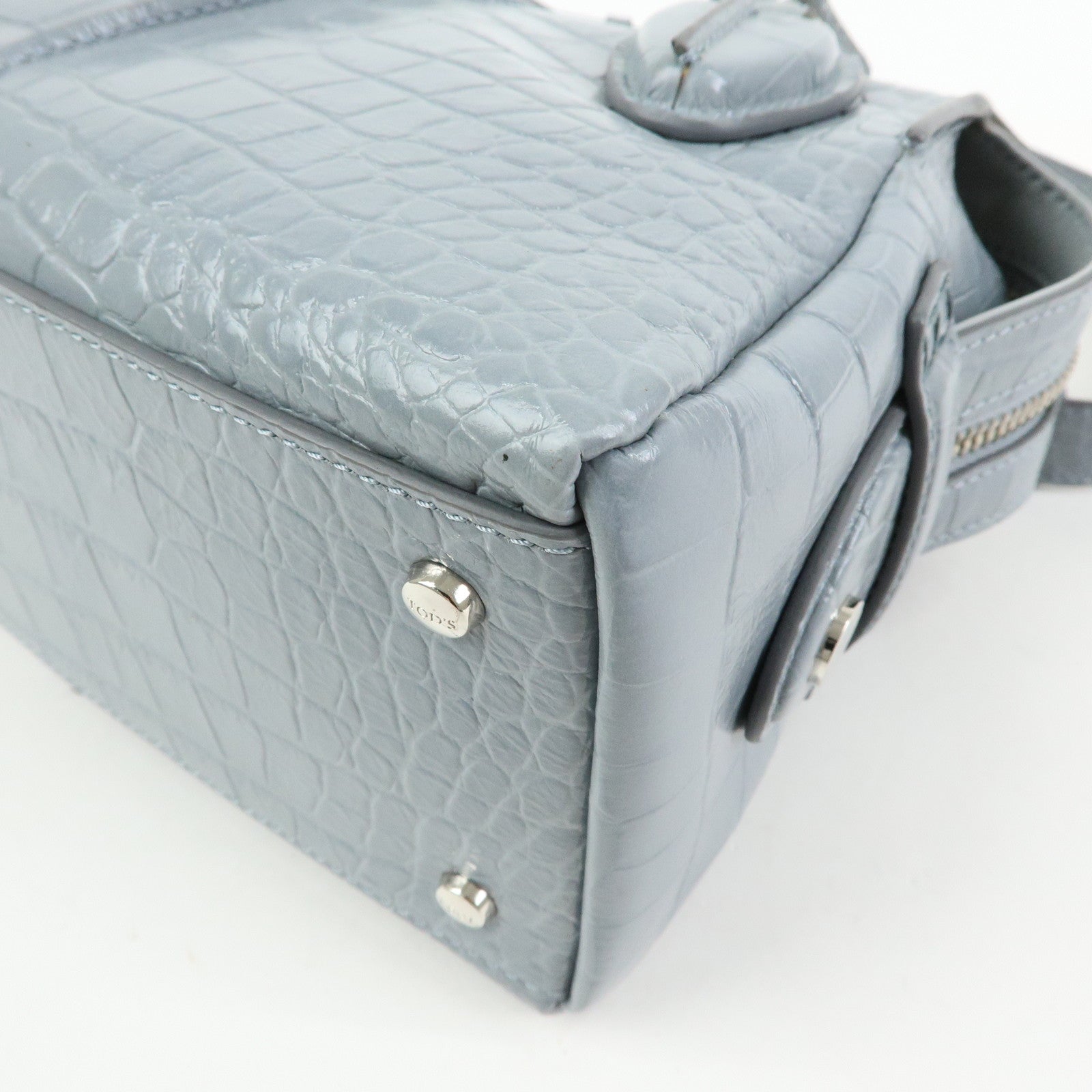 TOD'S D Styling Embossed Leather 2Way Hand Shoulder Bag Light Gray