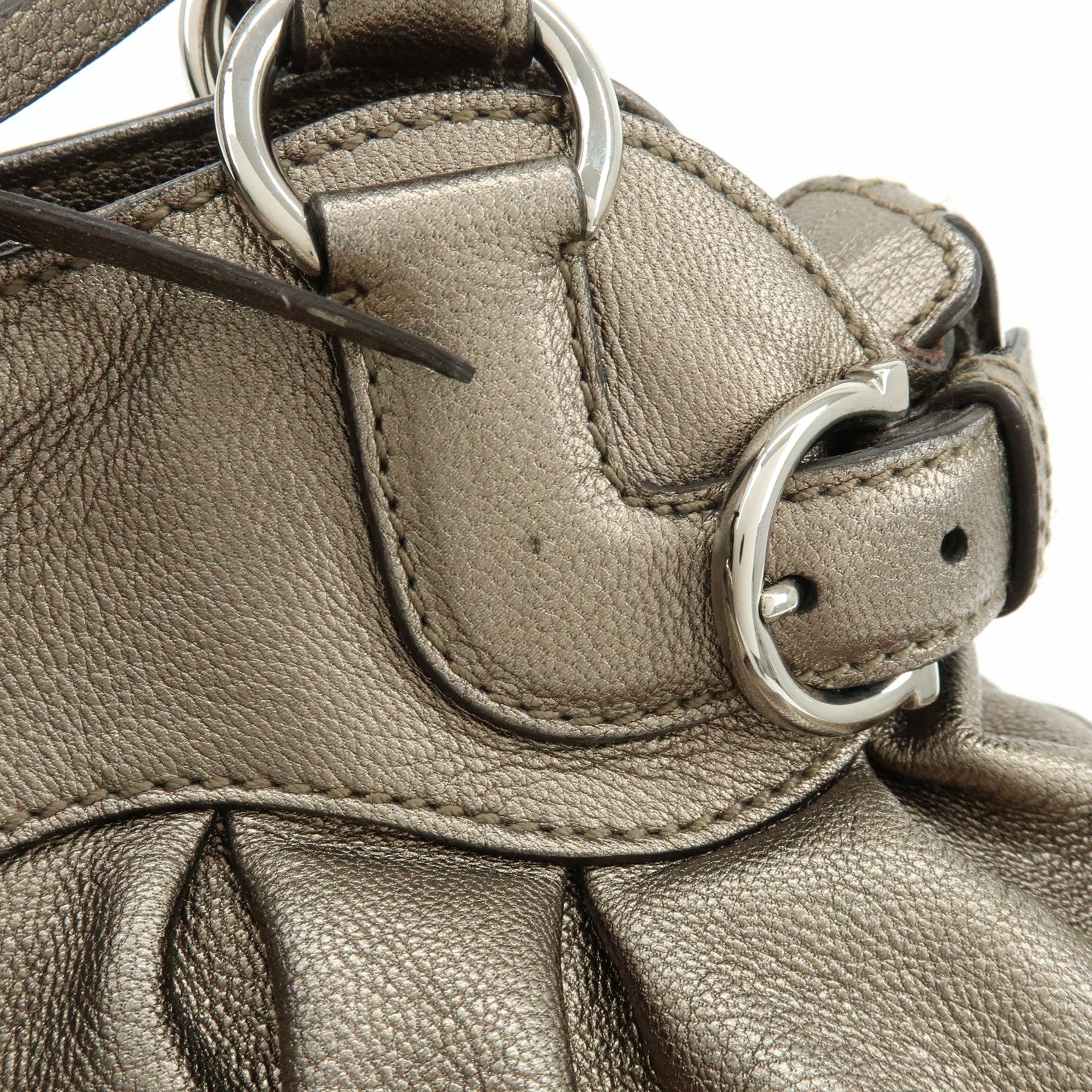 Ferragamo Gancini Leather Hand Bag Shoulder Bag Bronze