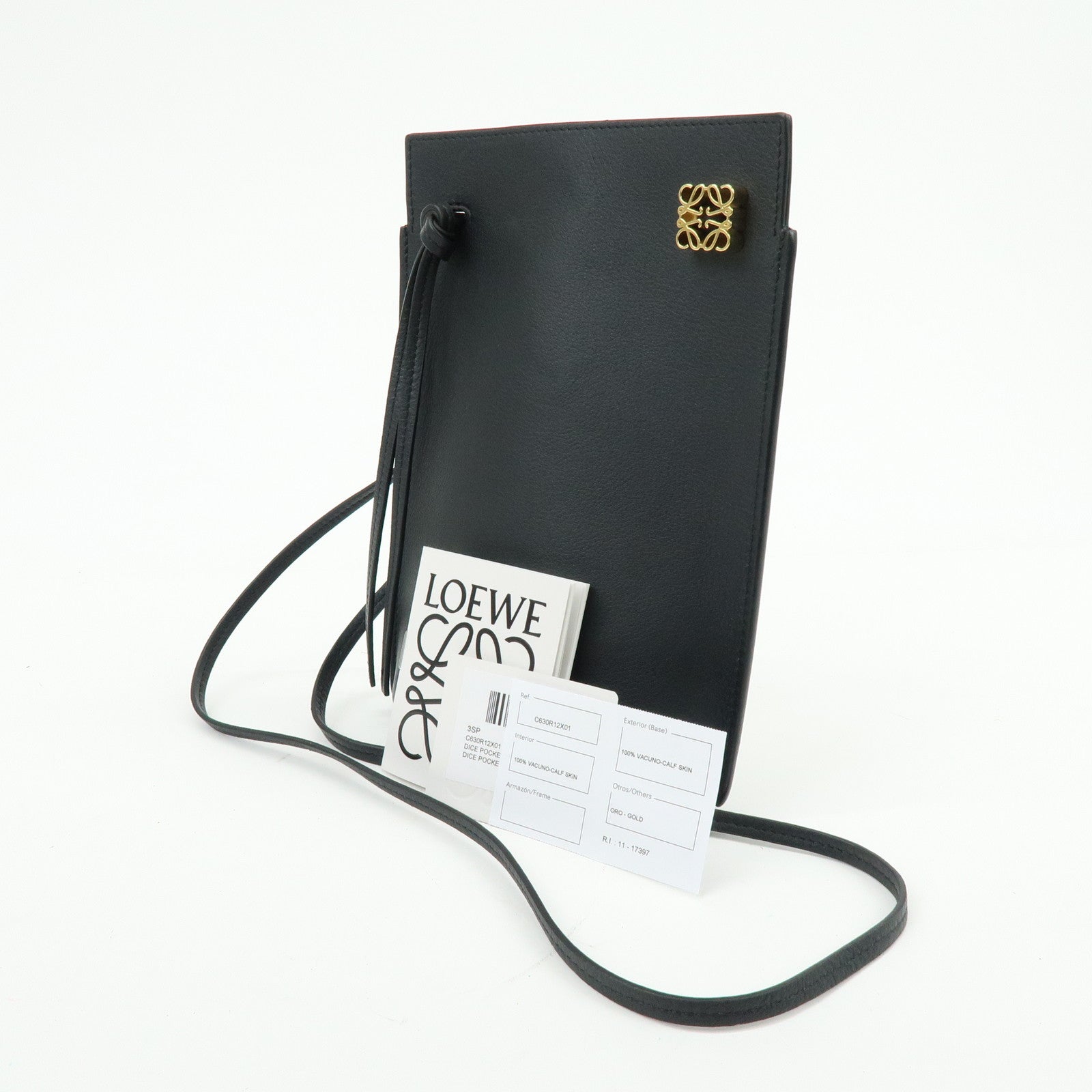 LOEWE Anagram Dice Pocket Shoulder Bag Calf Leather Crossbody Black