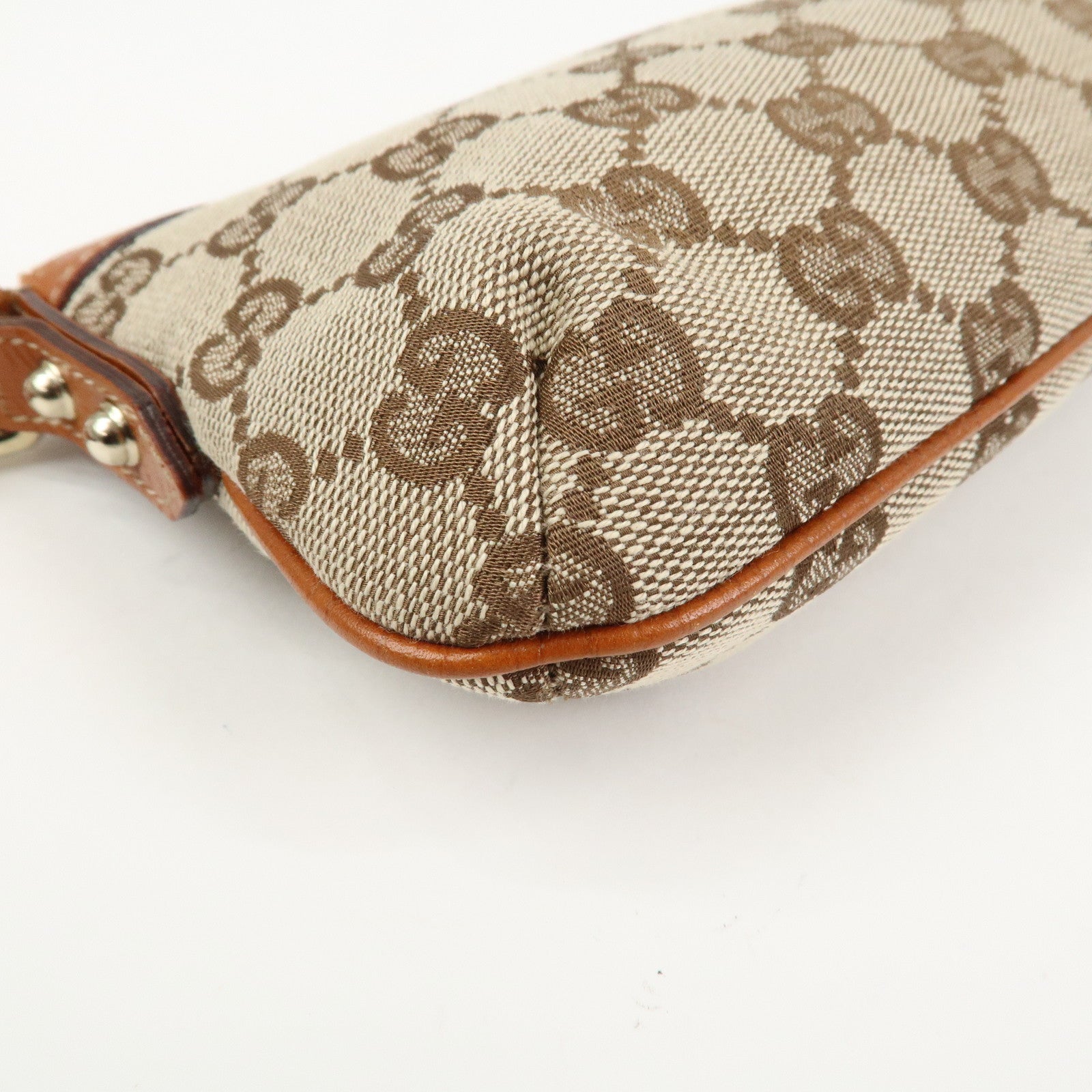 GUCCI Sherry GG Canvas Leather Pouch Cosmetic Pouch Brown 152507