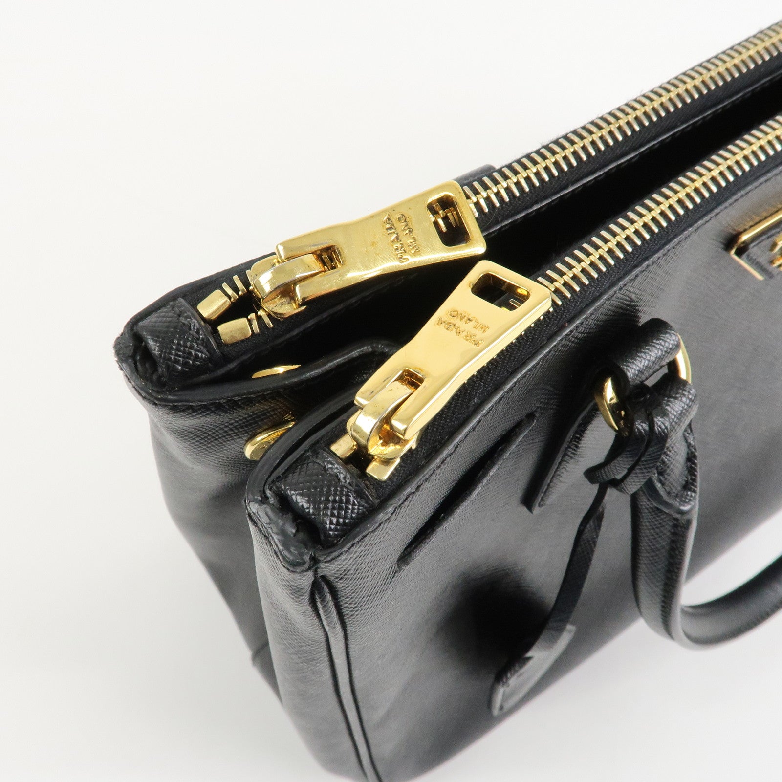 PRADA Triangle Logo Saffiano Leather 2WAY Hand Bag Black BN1801 Used