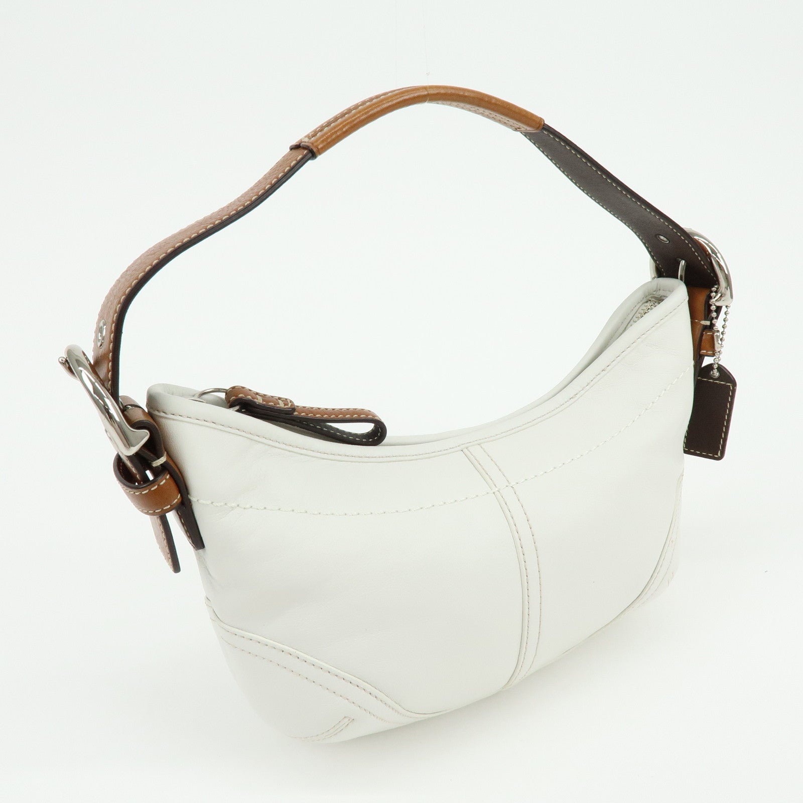 COACH Leather Shoulder Bag Hand Bag White Camel