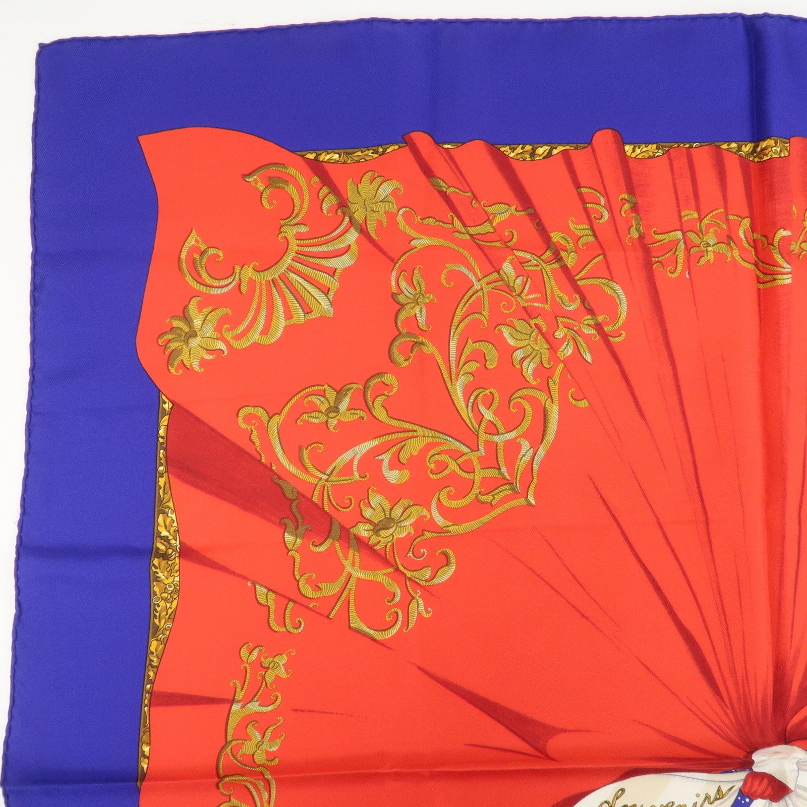 HERMES Carre 90 Silk 100% Scarf Souvenirs de Paris Blue Red Ivory