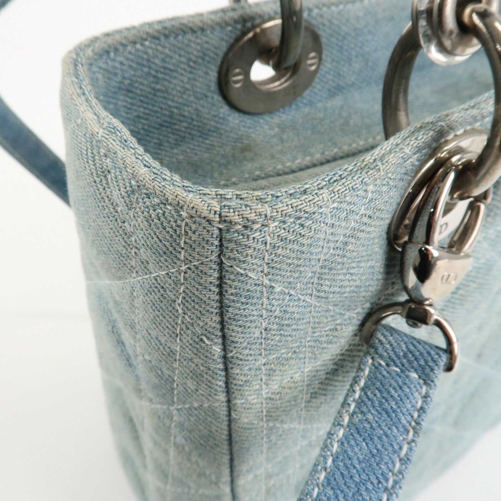 Christian Dior Lady Dior Denim 2way Hand Shoulder Bag Light Blue Used