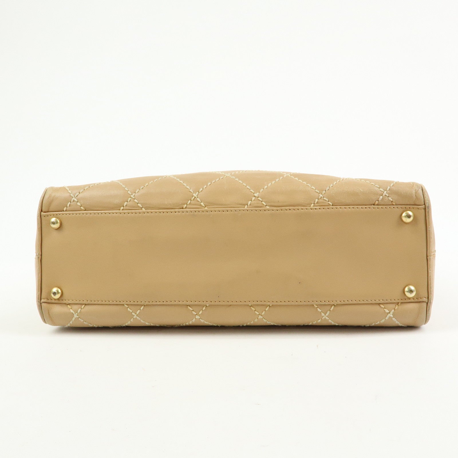 CHANEL Wild Stitch Calf Leather Boston Bag Hand Bag Beige