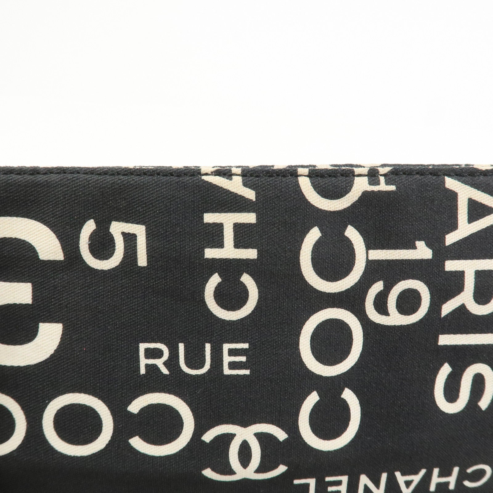 CHANEL By Sea Line Canvas Clutch Bag Cosmetic Pouch Black White