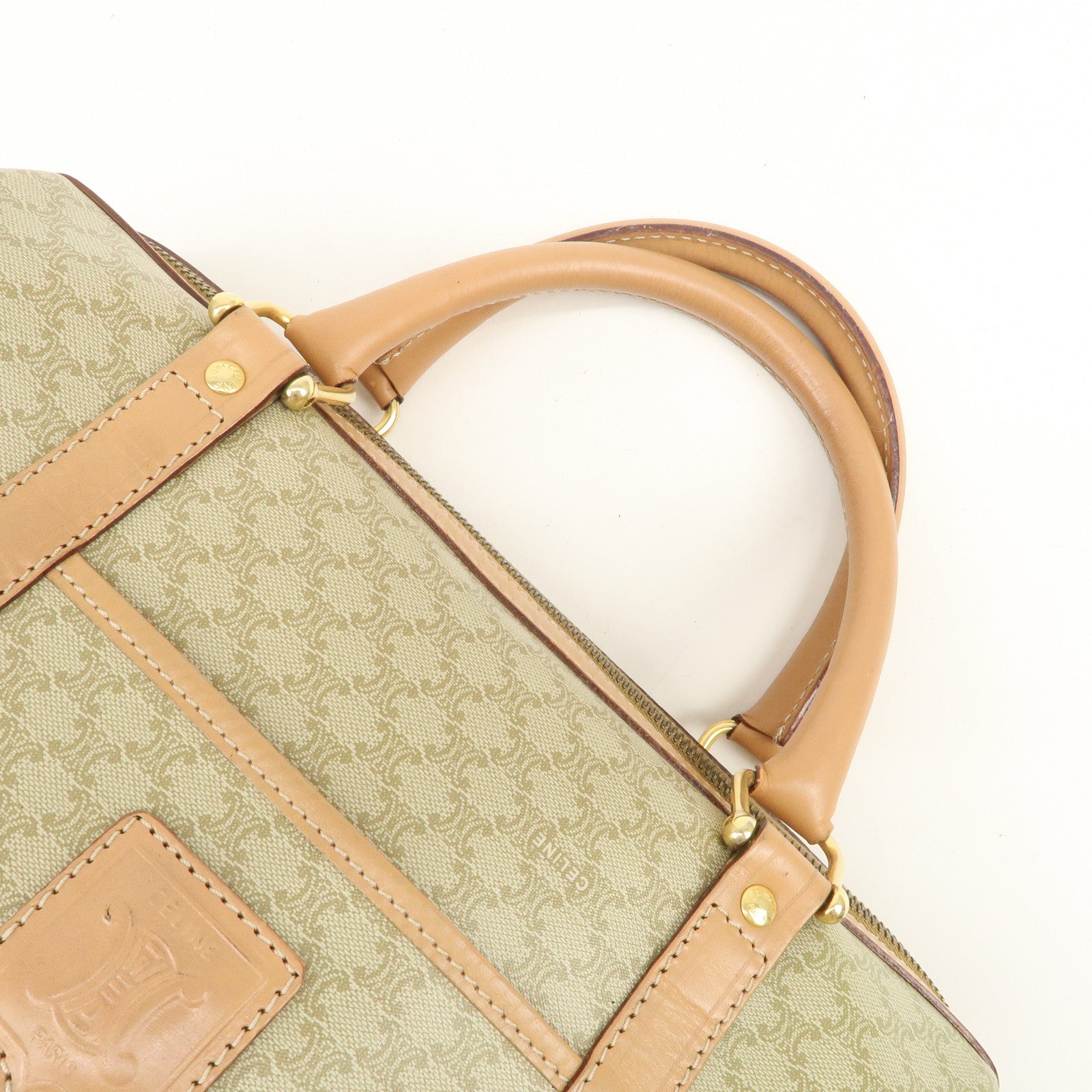 CELINE Macadam Logo PVC Boston Bag Hand Bag Beige