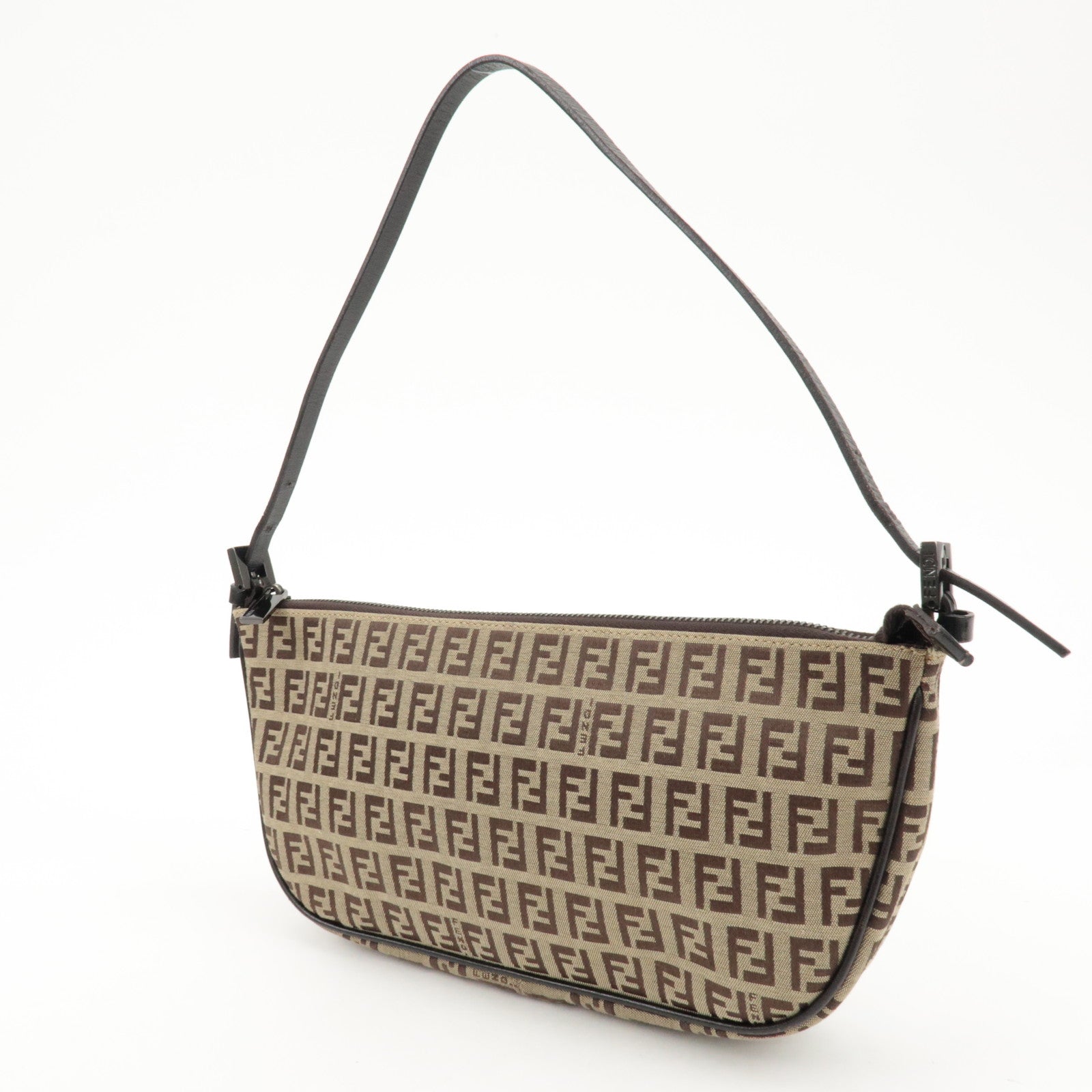 FENDI Zucchino Canvas Leather Shoulder Bag Hand Bag Brown 8BR144 Used