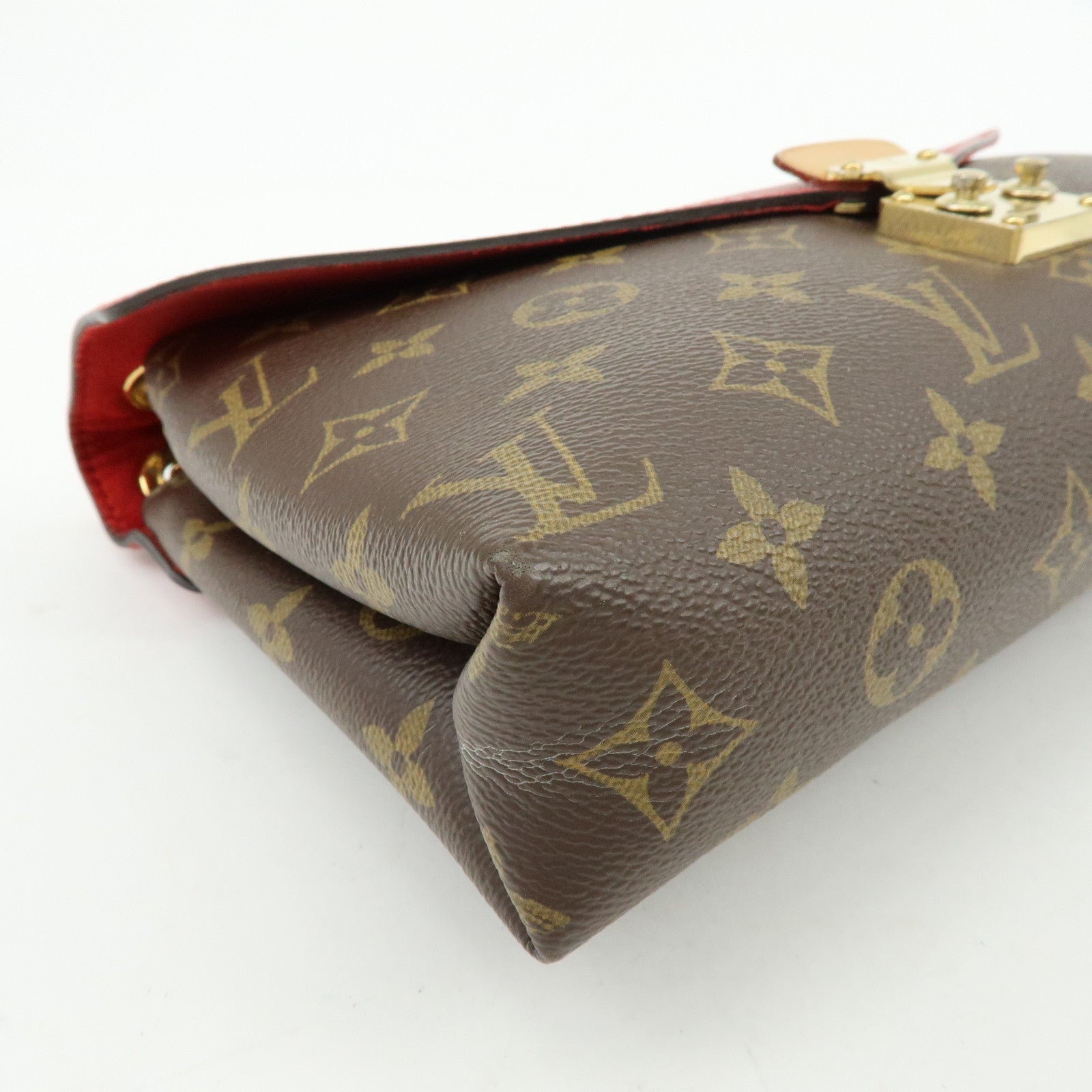 Louis Vuitton Monogram Pallas Chain Hand Bag Brown Red M41201