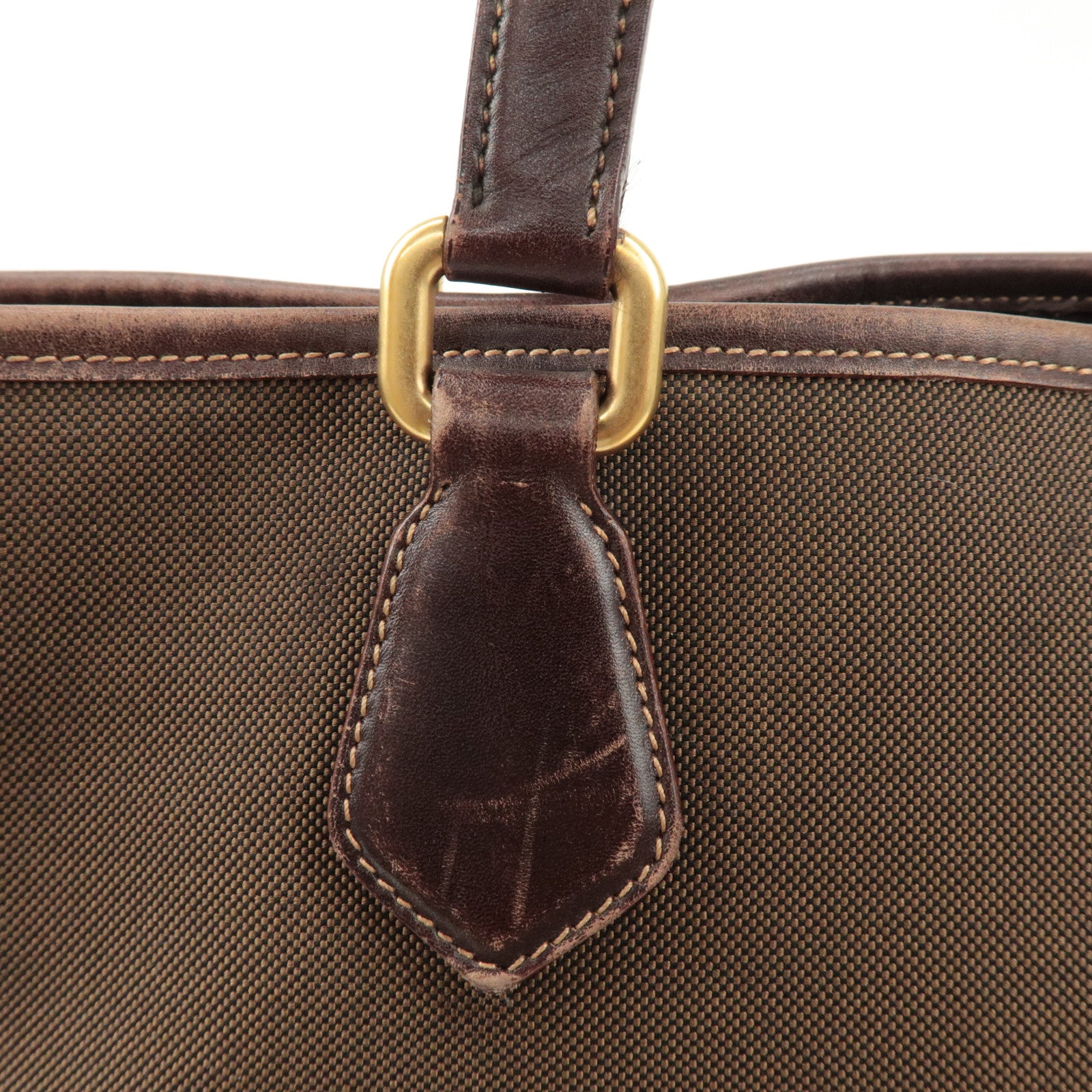 PRADA Triangle Logo Jacquard Leather 2Way Bag Tote Bag Brown Used