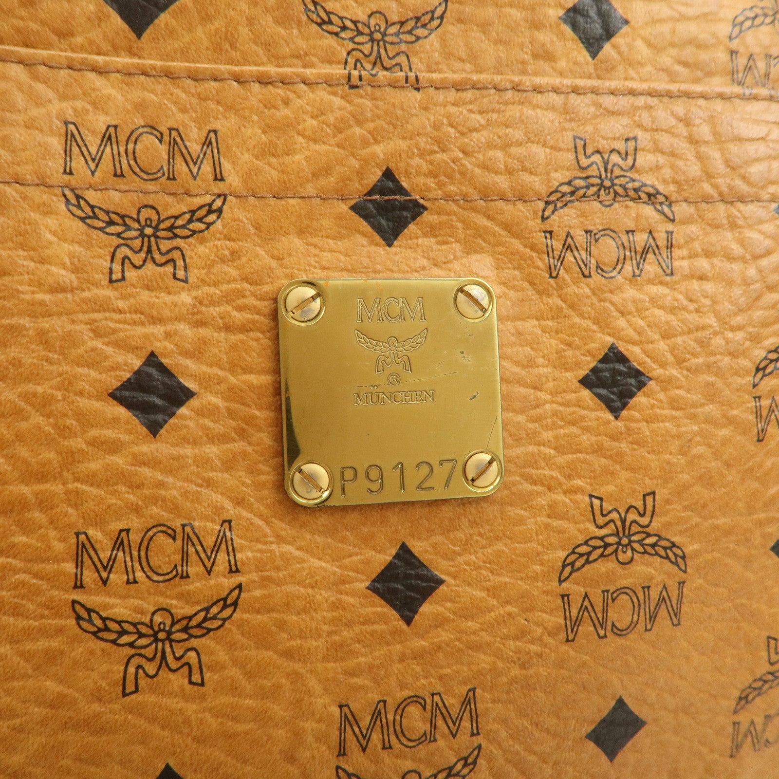 MCM Visetos Leather Shoulder Bag Tote Bag Brown