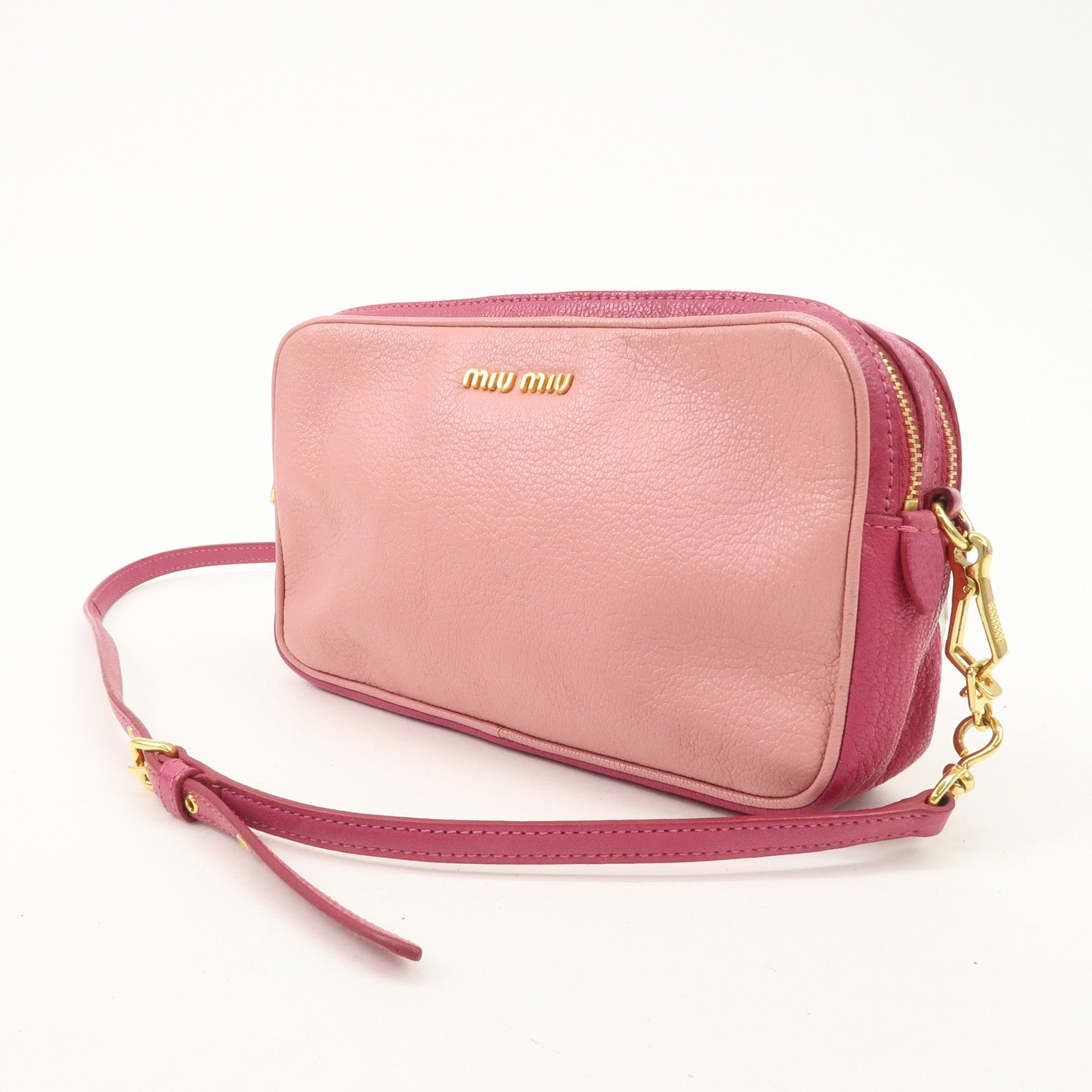 MIU MIU Leather Shoulder Bag Crossbody Bag Pink Used
