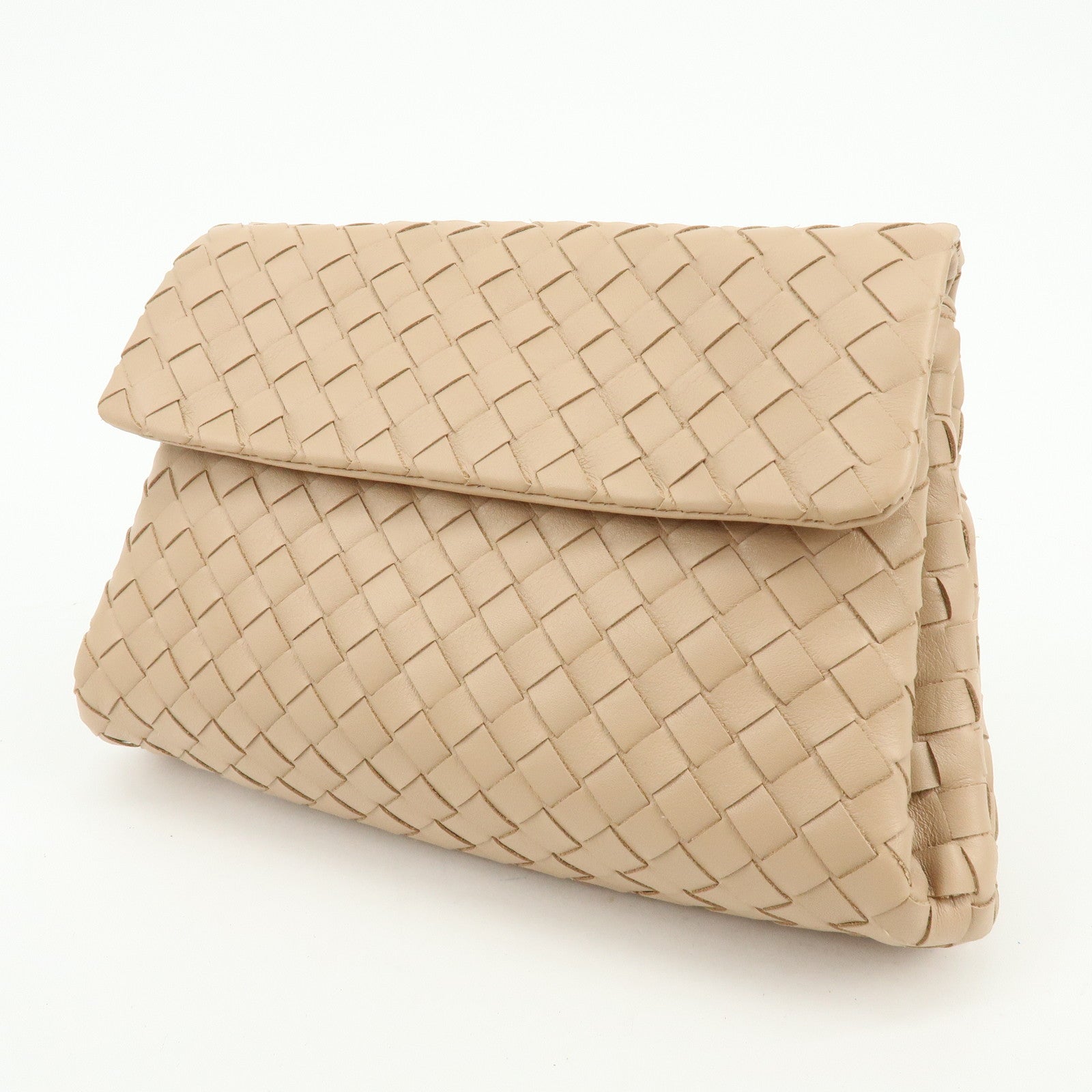 BOTTEGA VENETA Intrecciato Nappa Leather Clutch Bag Beige