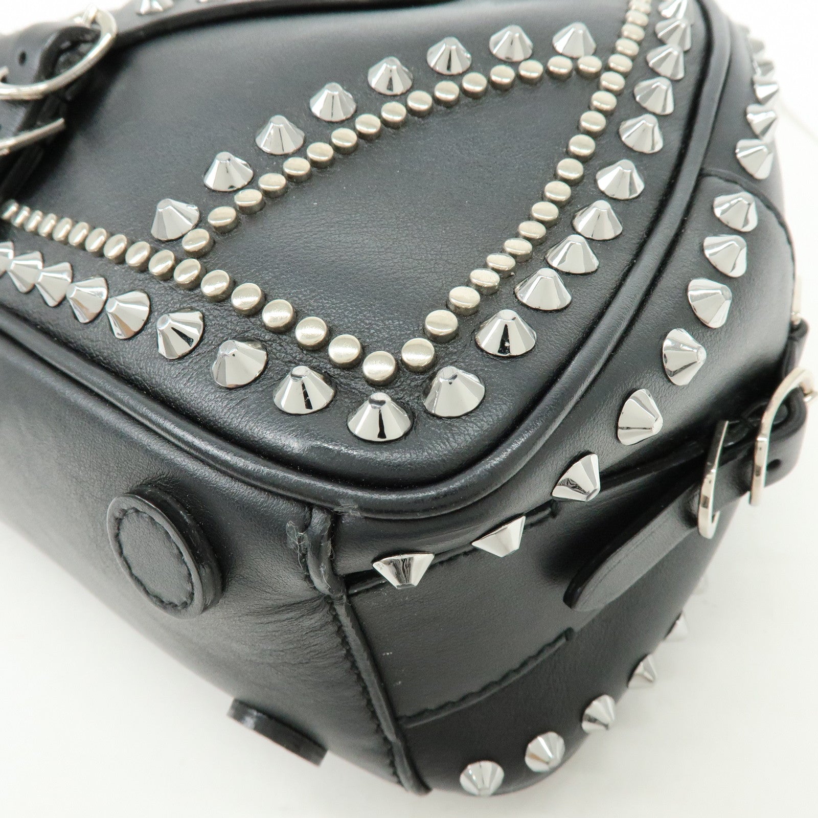 JIMMY CHOO Varenne Leather Bowling Bag Hand Bag Studs Black