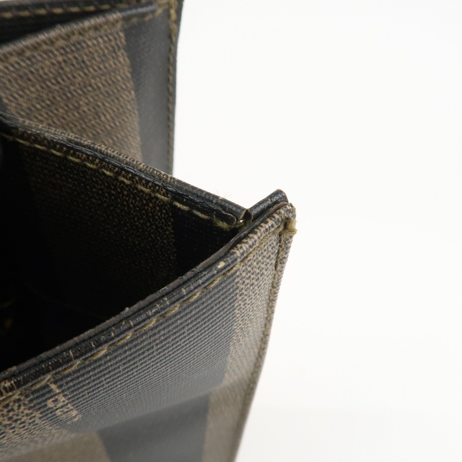 FENDI Pequin PVC Coating Canvas Leather Tote Bag Brown Black 259980