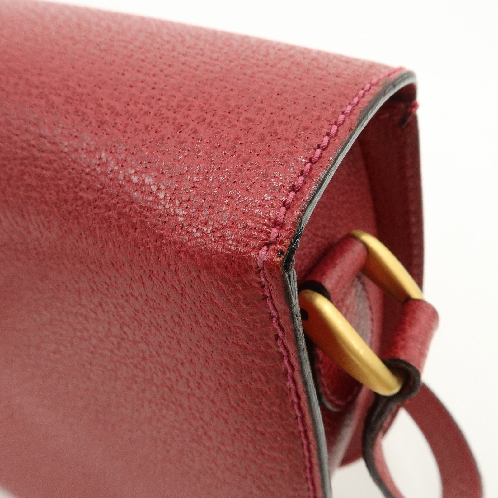 GUCCI Bamboo Leather Shoulder Bag Crossbody Bag Red 001・113・1622