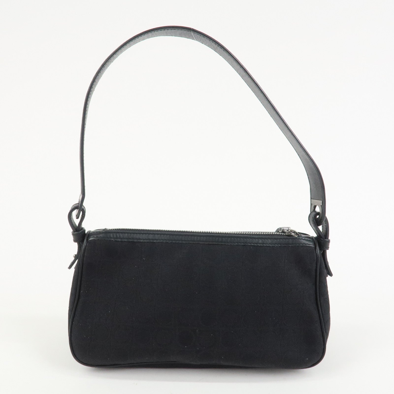 Ferragamo Gancini Canvas Leather Shoulder Bag Hand Bag Black