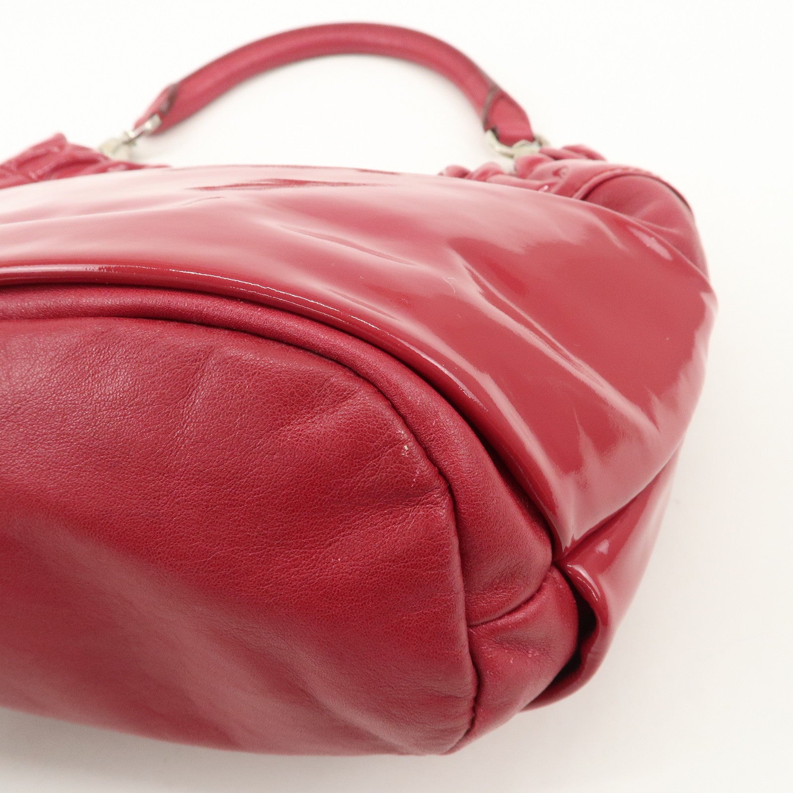 Ferragamo Gancini Varra Ribbon Patent Leather Hand Bag Red