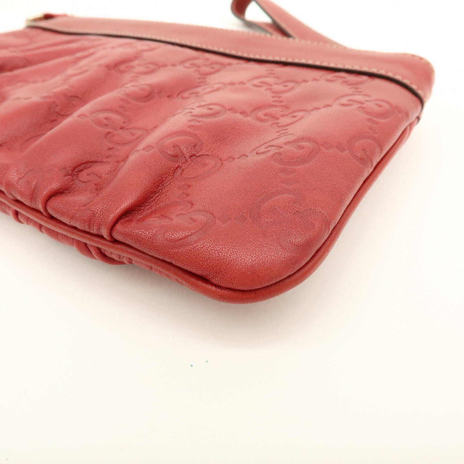 GUCCI Guccissima Leather Cosmetic Case Pouch Wrist Bag Red 203650