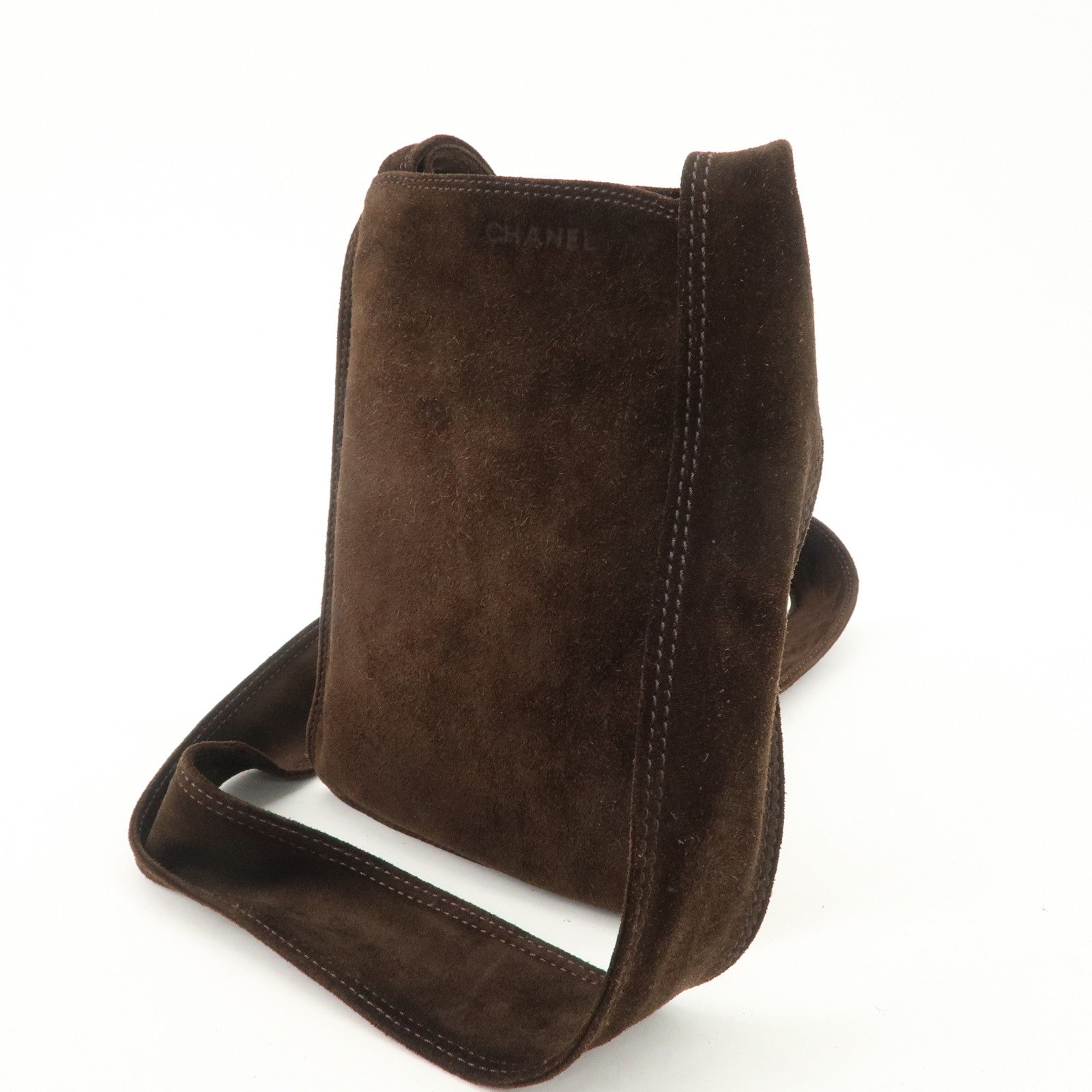 CHANEL Suede Shoulder Bag Crossbody Bag Dark Brown Used