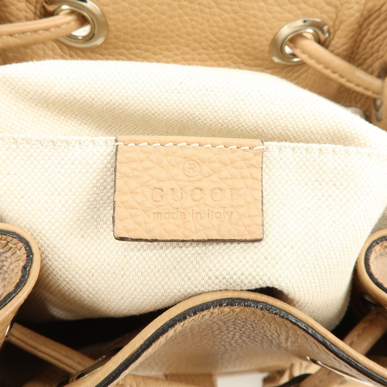 GUCCI Bamboo Tassel Leather Backpack Rucksack Beige 387149