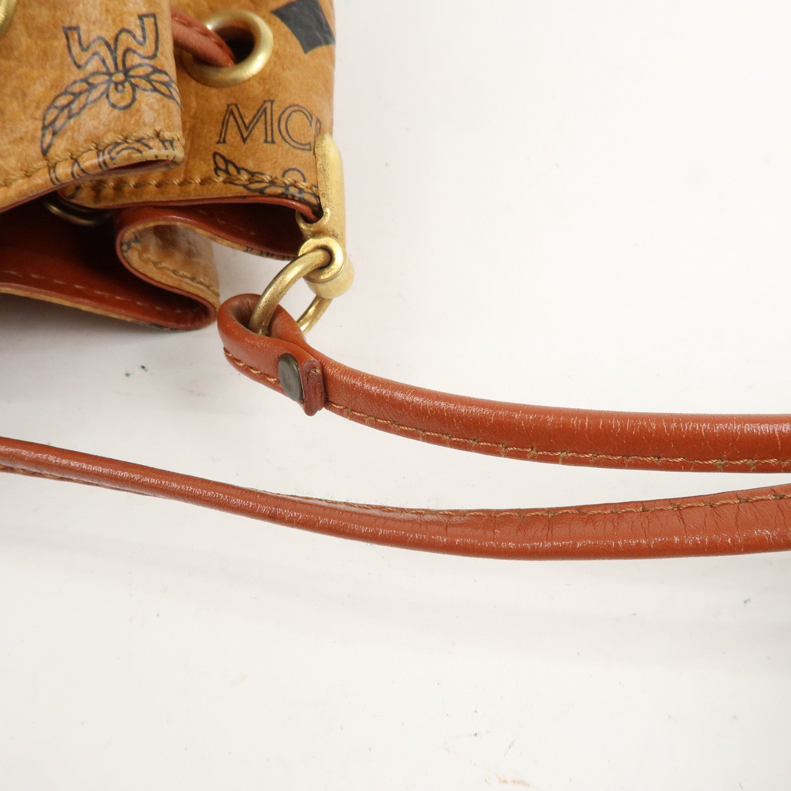 MCM Visetos Leather Drawstring Shoulder Bag Brown