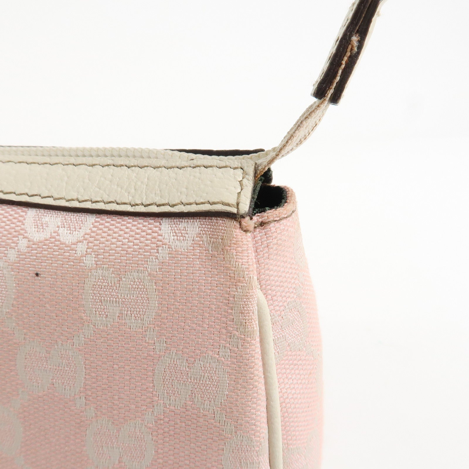 GUCCI Abbey GG Canvas Leather Pouch Hand Bag Pink Ivory 145750