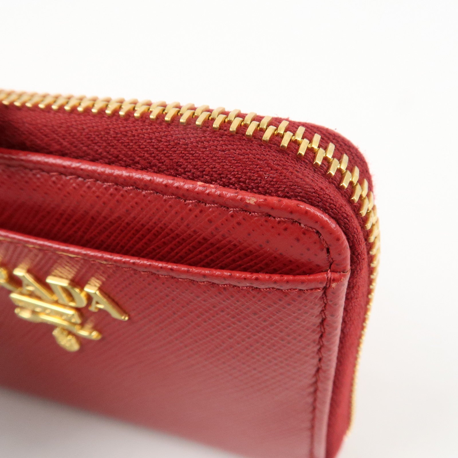 PRADA Leather Zippy Coin Case Red Gold Hardware 1ML025 Used