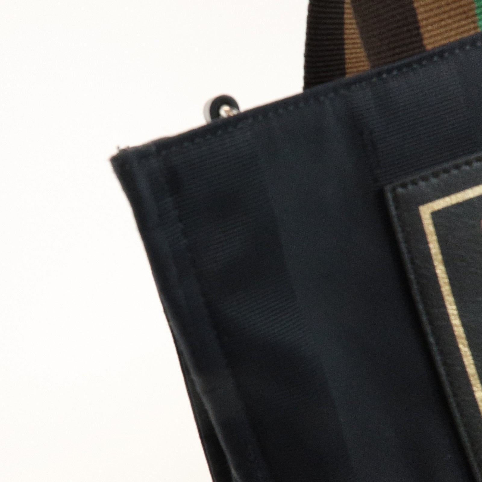 FENDI Pequin Nylon Leather Tote Bag Hand Bag Black 7VA454
