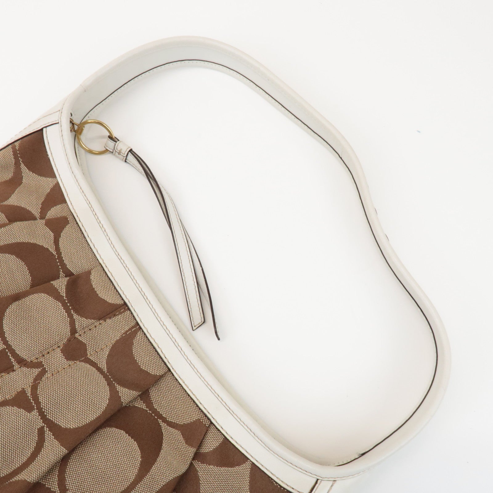 COACH Signature Canvas Leather Shoulder Bag Brown White