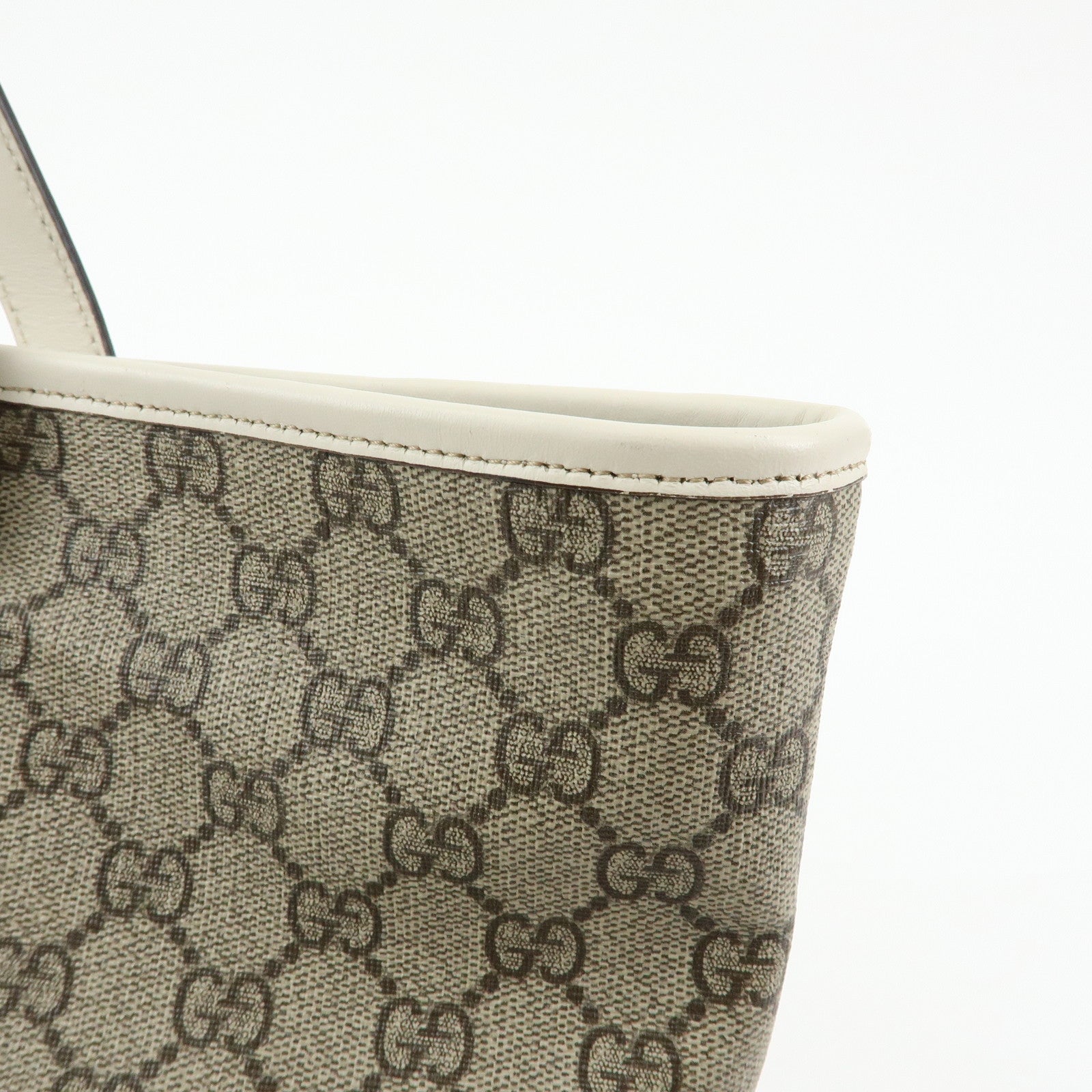 GUCCI GG Supreme Leather Tote Bag Shoulder Bag Beige White 211137