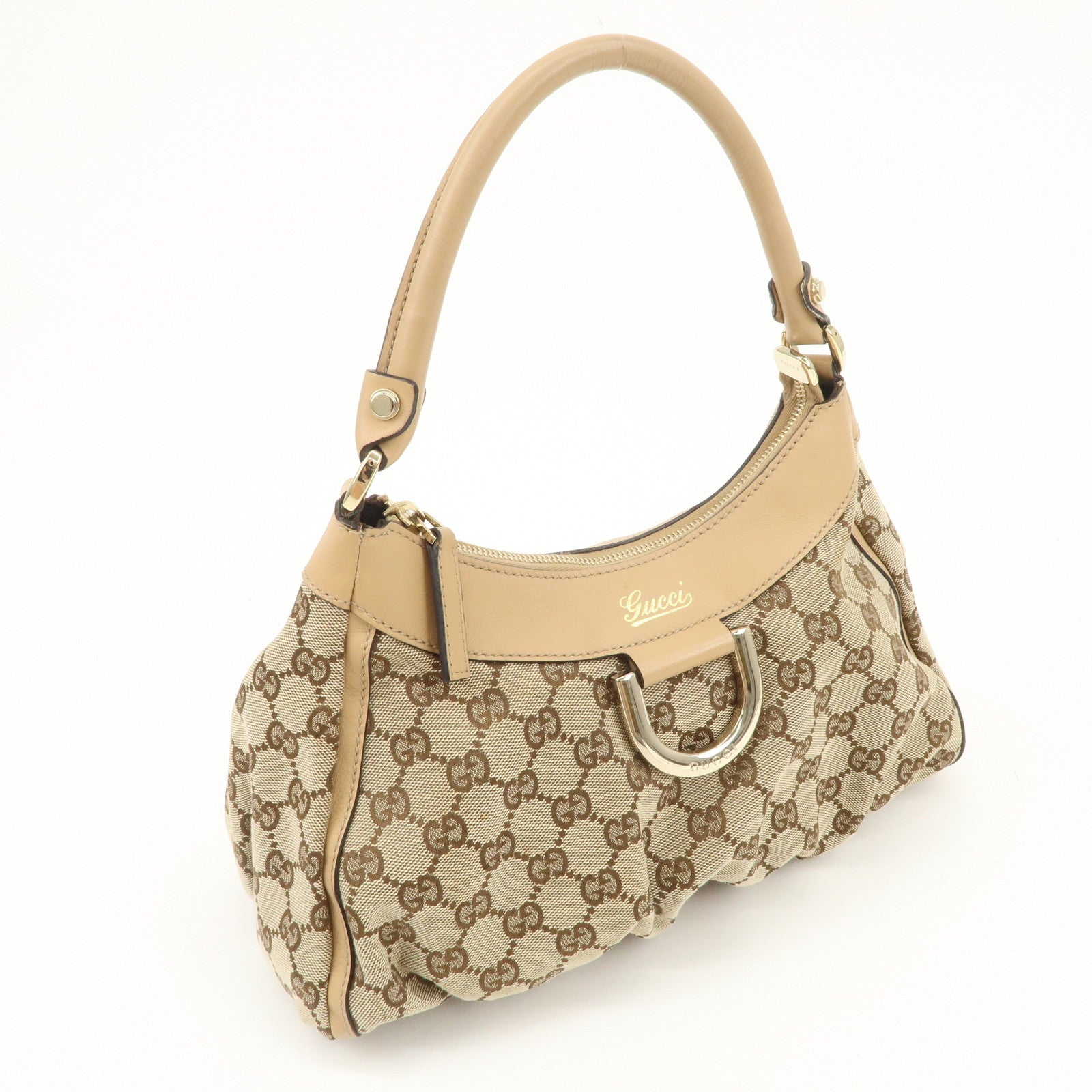 GUCCI Abbey GG Canvas Leather Shoulder Bag Beige 190525 Used