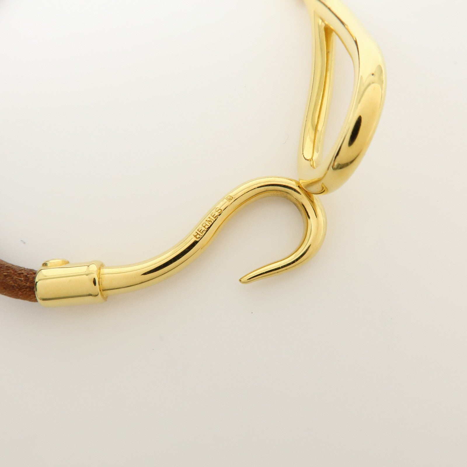 HERMES Jumbo Choker Leather Bracelet Brown Gold