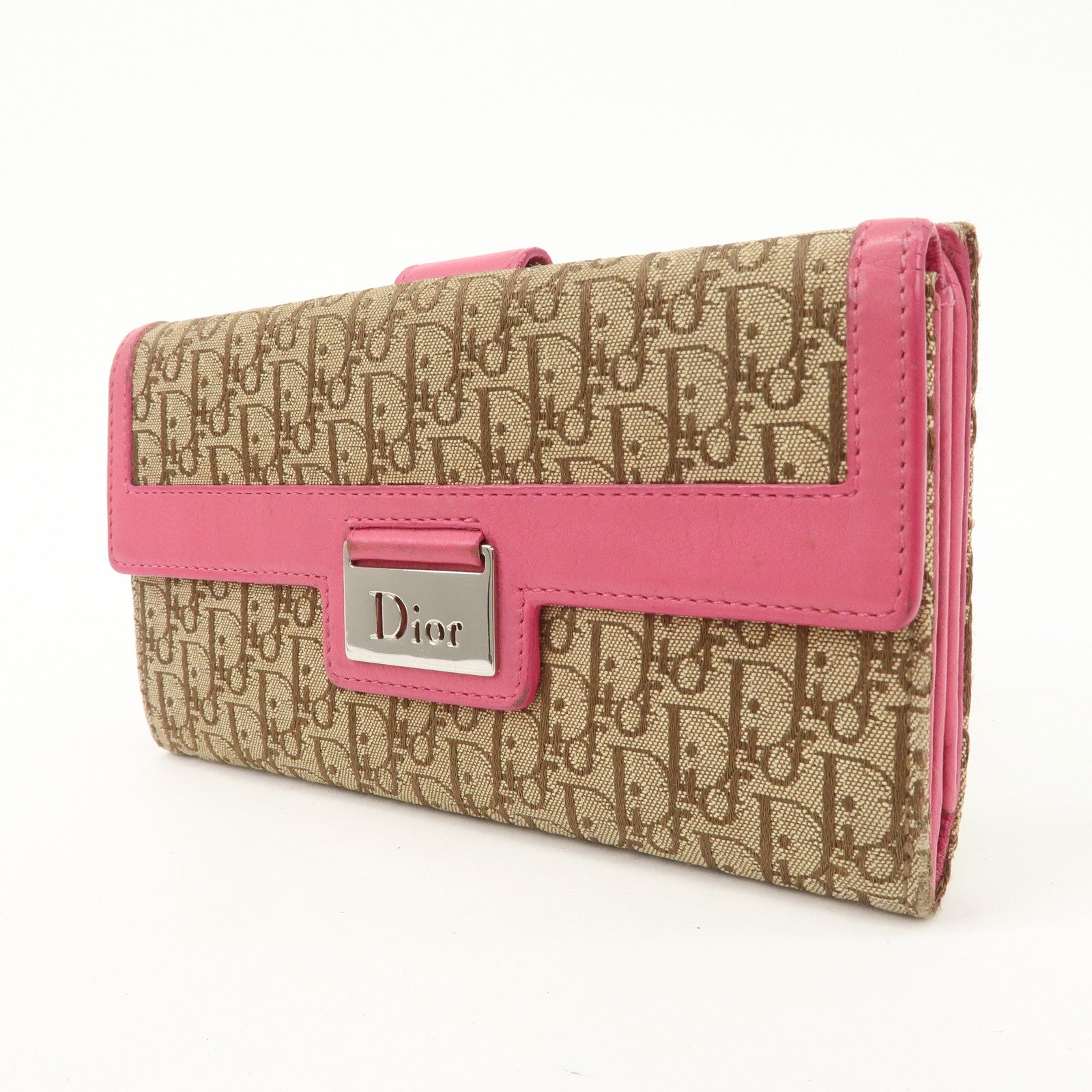 Christian Dior Trotter Street Chic Canvas Leather Long Wallet Pink