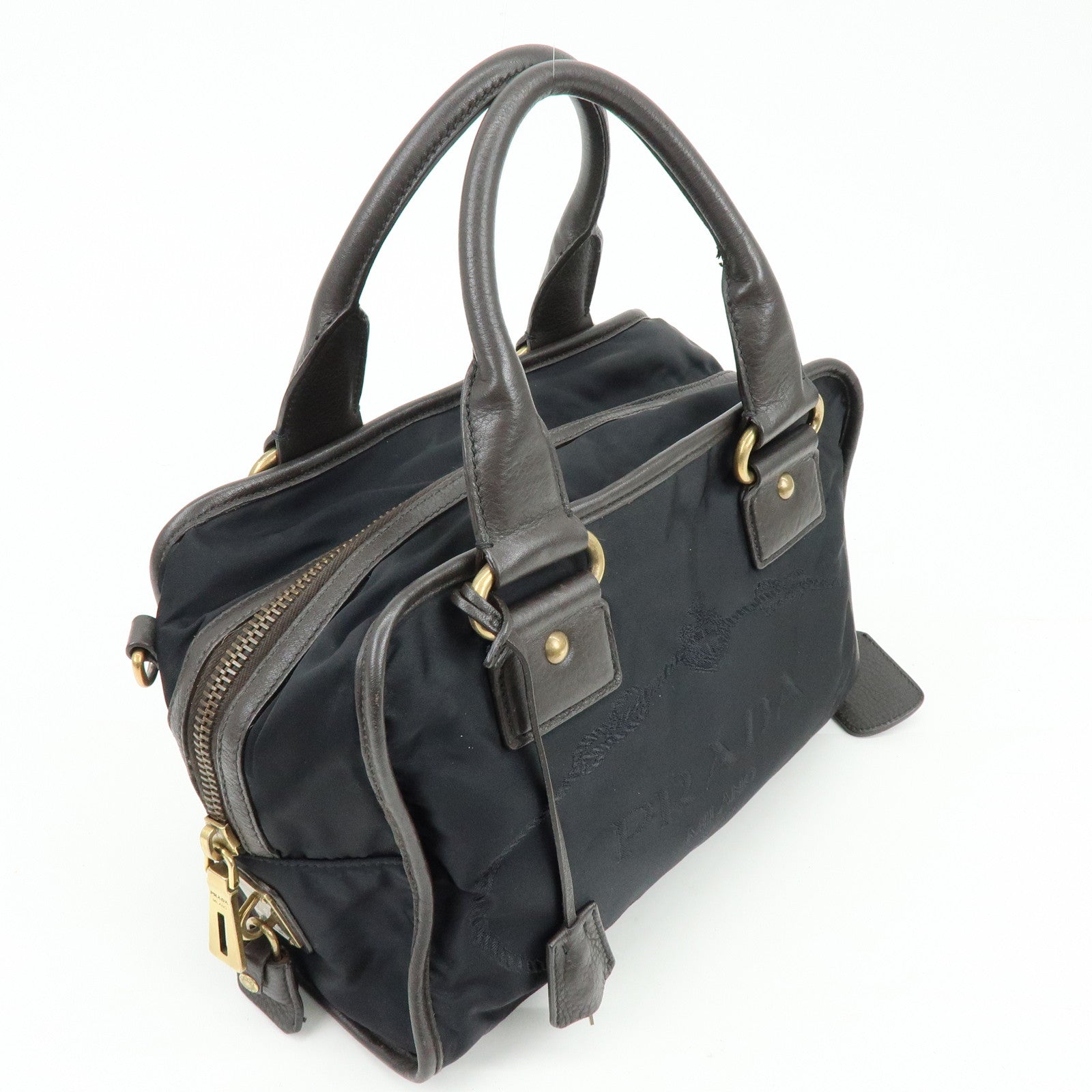 PRADA Triangle Logo Nylon Leather 2Way Hand Shoulder Bag Black