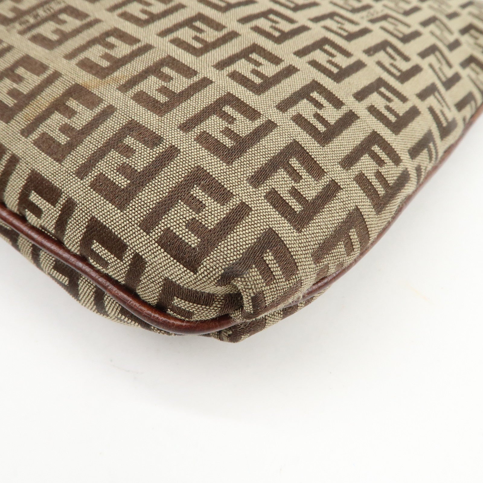 FENDI Zucchino Canvas Leather Shoulder Bag Crossbody Bag 8BT075