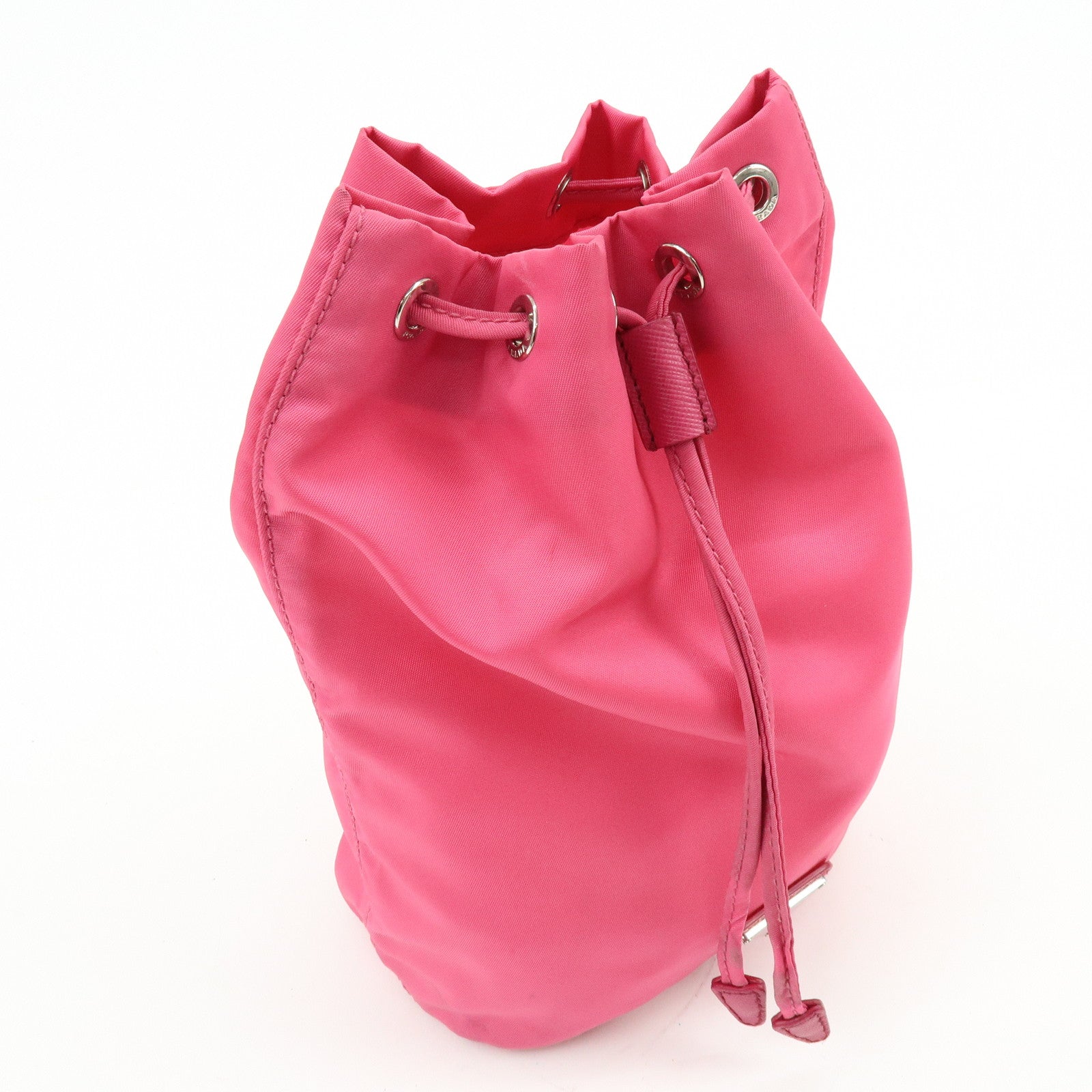 PRADA Triangle Logo Nylon Leather Drawstring Pouch Pink 1N0369