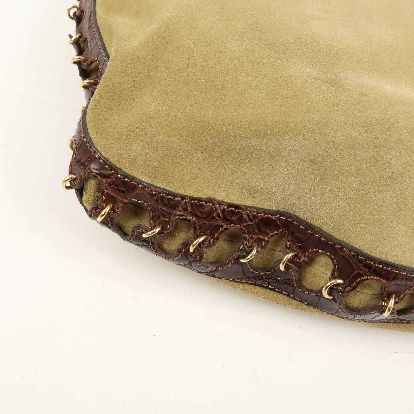 LOEWE Anagram Suede Embossed Leather Shoulder Bag Hand Bag Beige