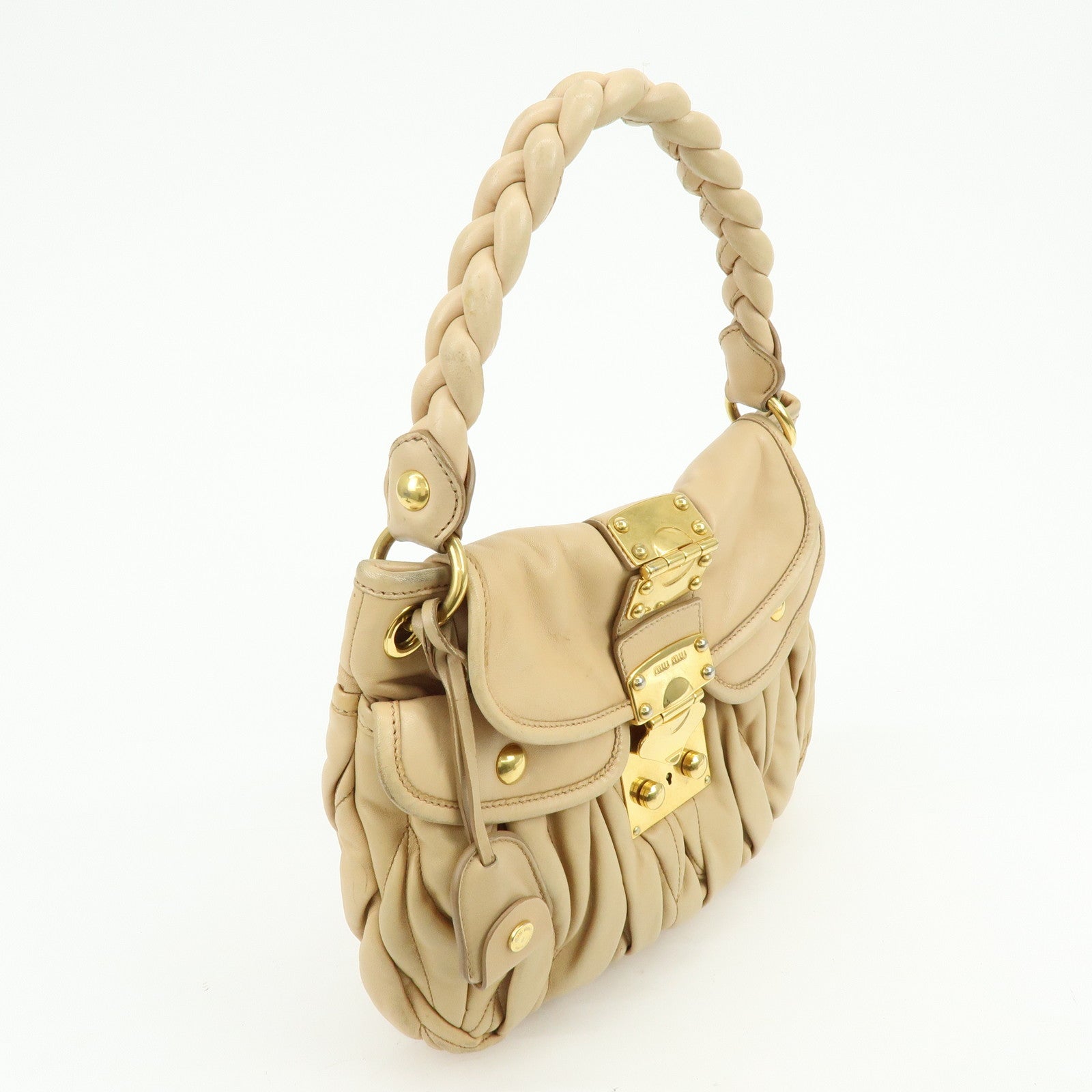 MIU MIU Matelasse Leather 2Way Bag Hand Bag Shoulder Bag Beige