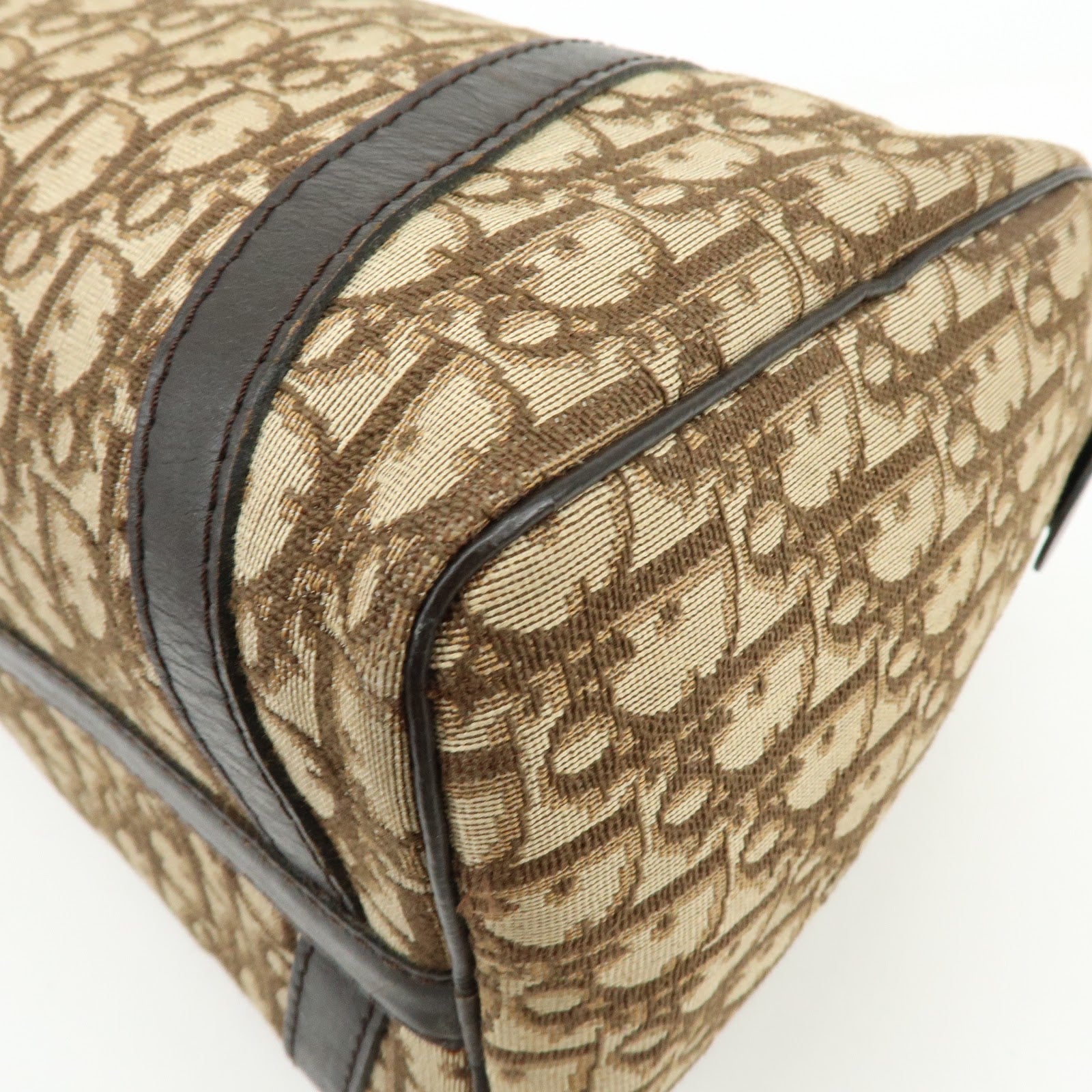 Christian Dior Trotter Jacquard Canvas Leather Boston Bag Brown