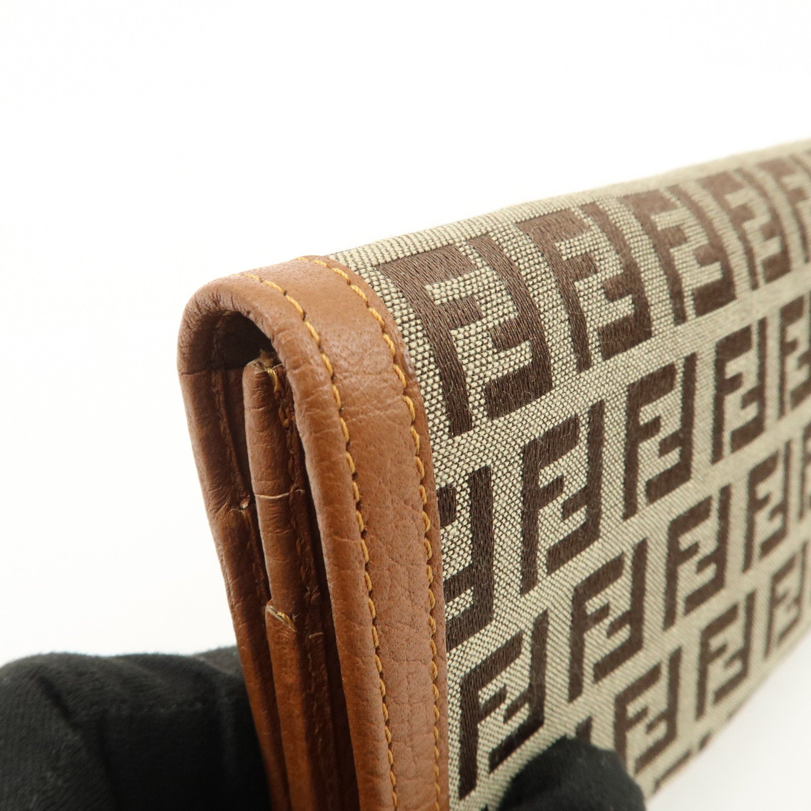 FENDI Zucchino Canvas Long Flap Wallet Camel 8M0179