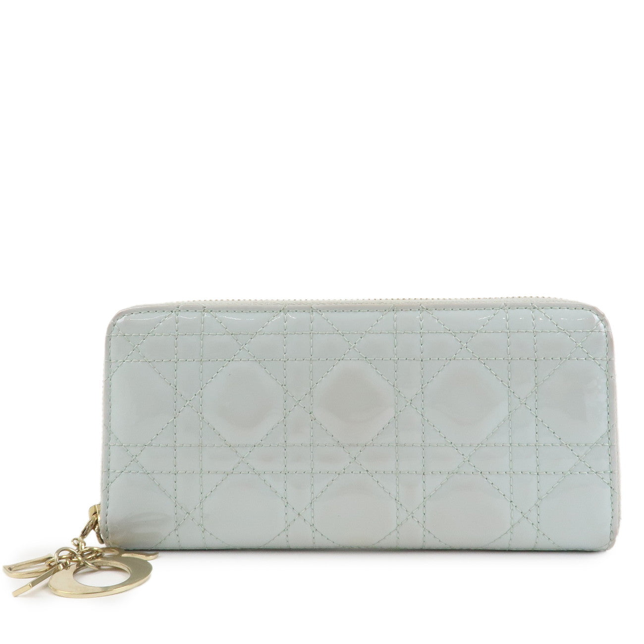 Christian Dior Cannage Patent Leather Zippy Long Wallet Light Blue Used