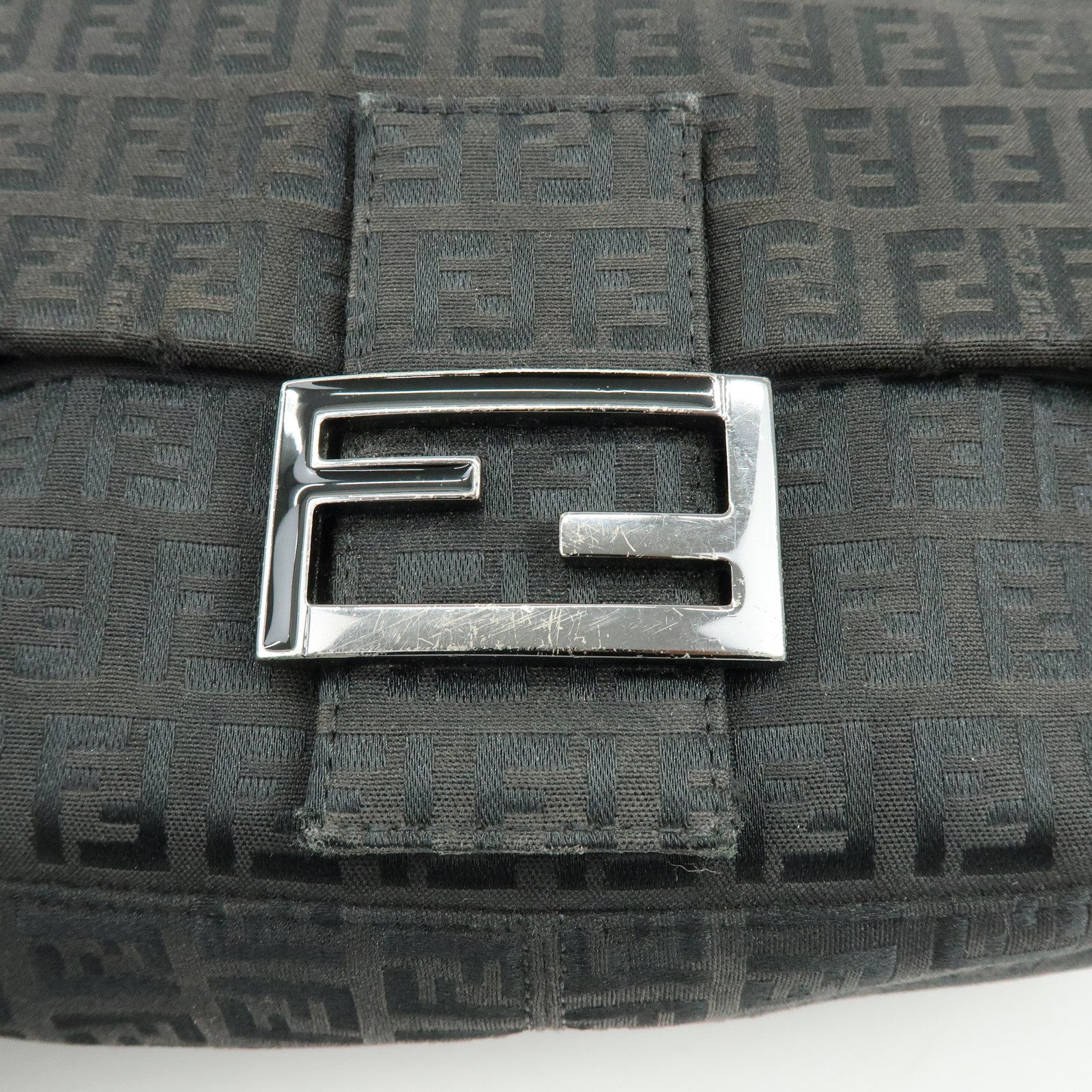 FENDI Zuccino Canvas Mamma Baguette Shoulder Bag Black 8BR001