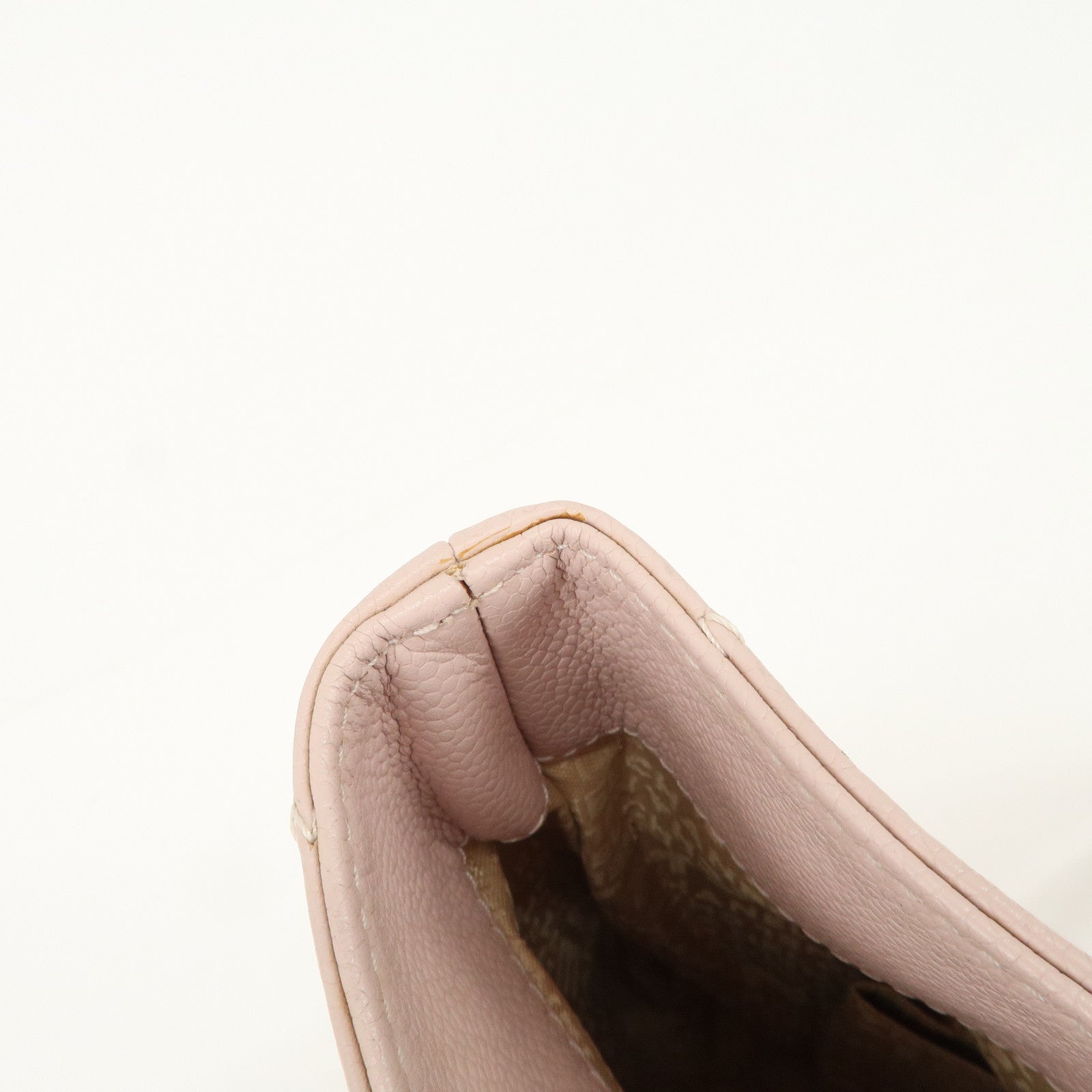 CHANEL Chocolate Bar Caviarskin Tote Bag Hand Bag Pink Silver Used