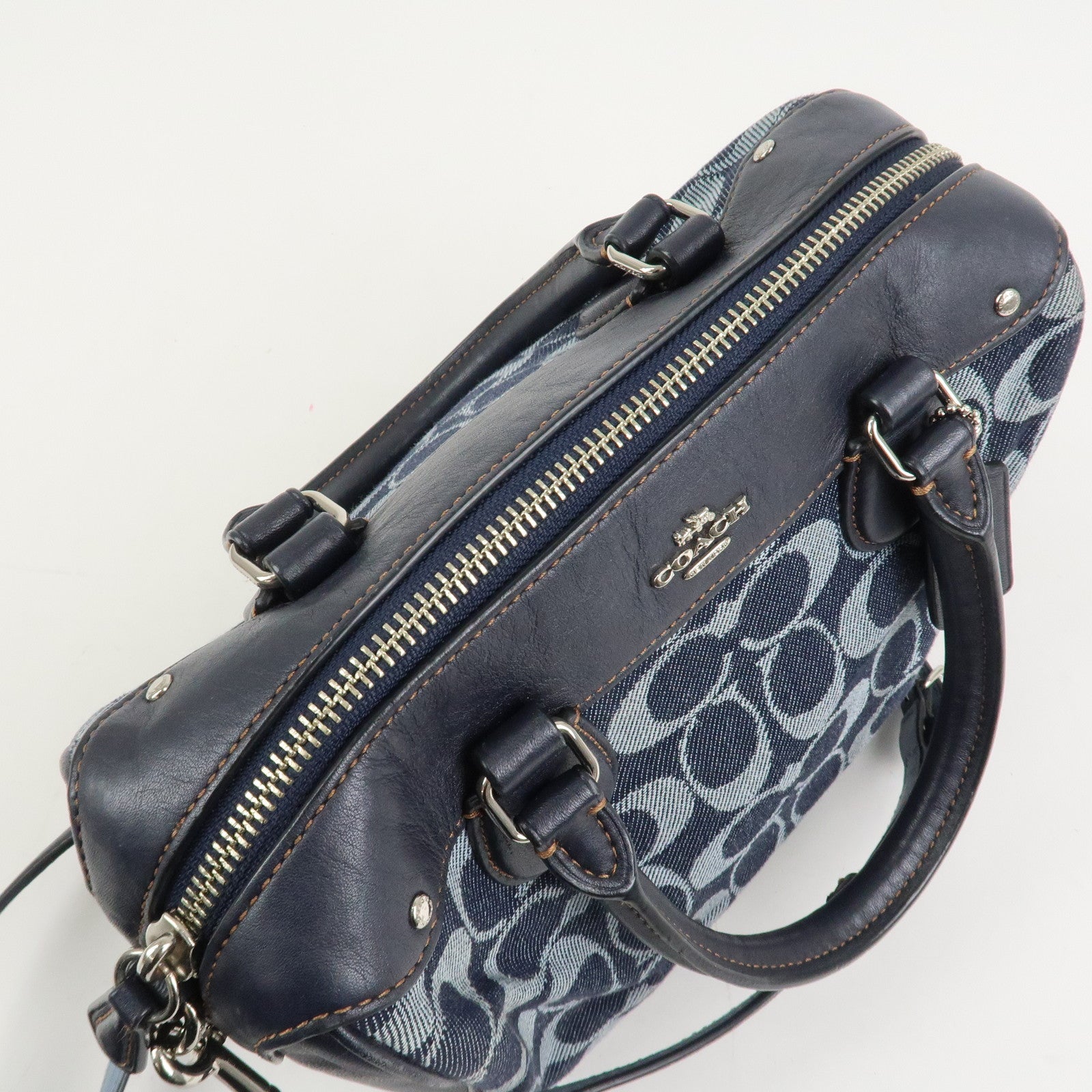 COACH Signature Denim Leather 2Way Bag Shoulder Bag Hand Bag