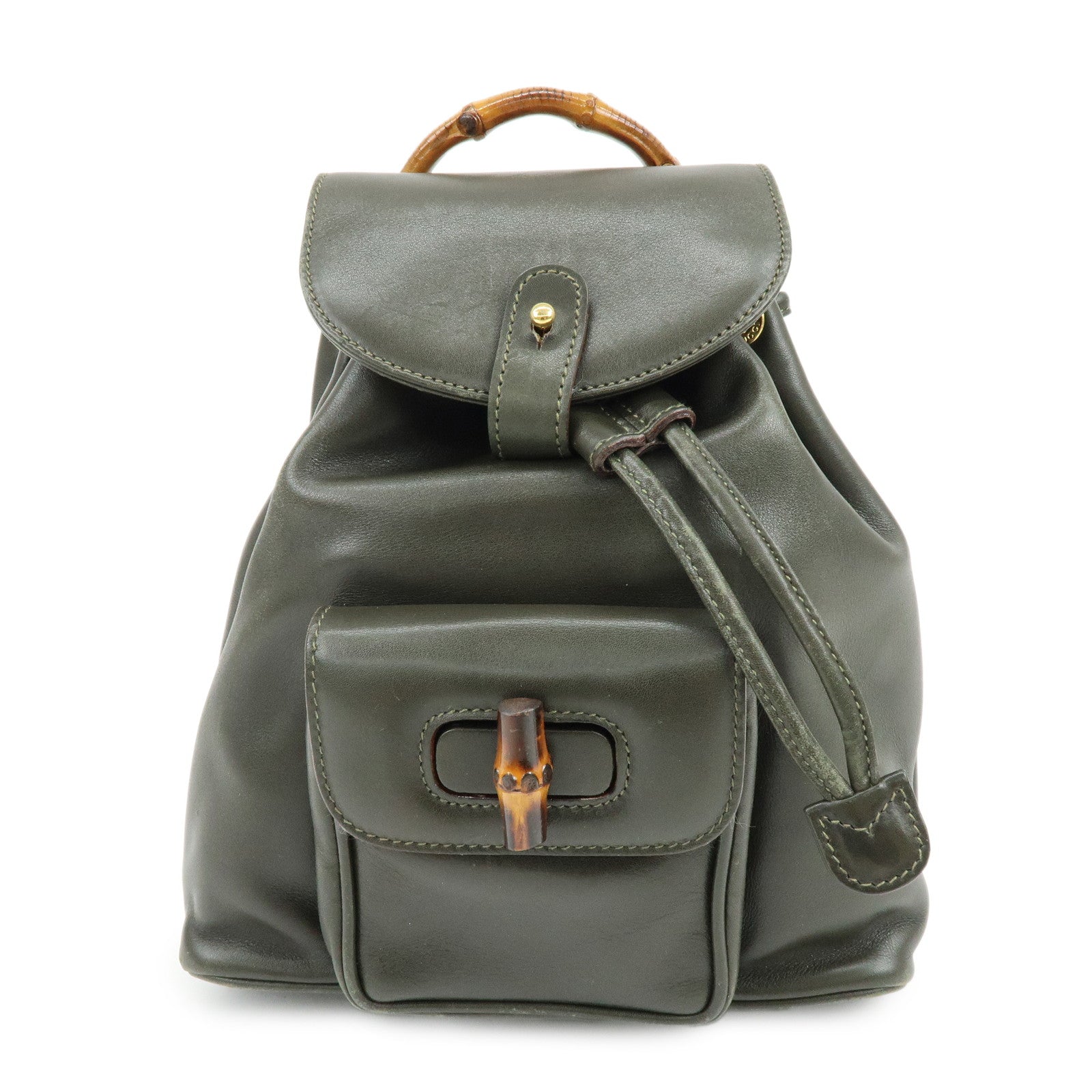 GUCCI Bamboo Leather Backpack Rucksack Khaki 003・1705・0030