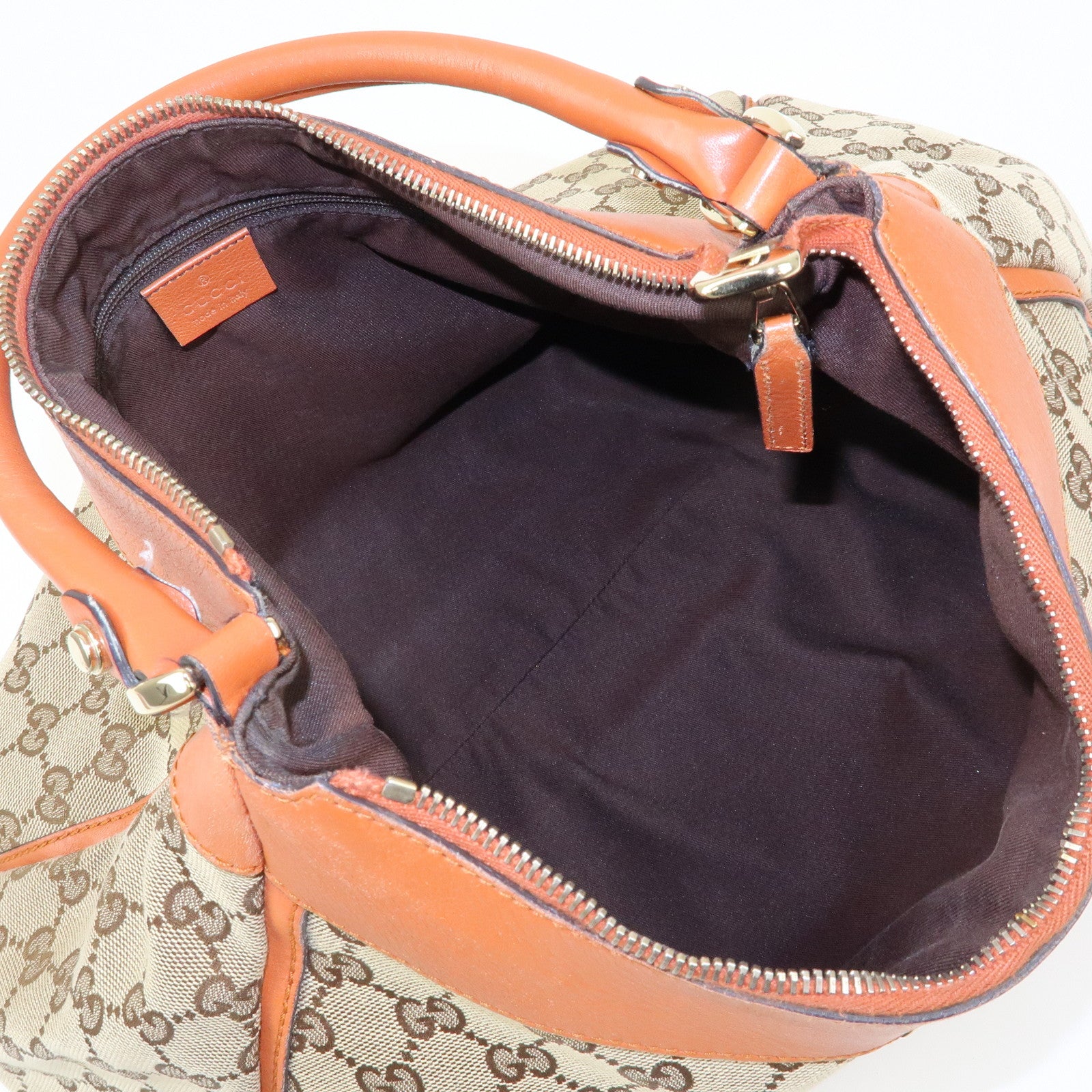 GUCCI Abbey GG Canvas Leather Shoulder Bag Beige Orange 189833