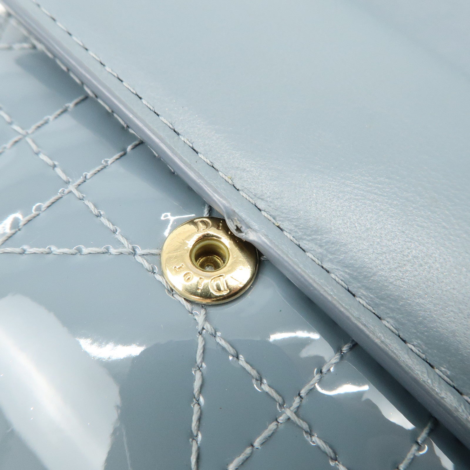 Christian Dior Cannage Patent Leather Compact Wallet Blue Used